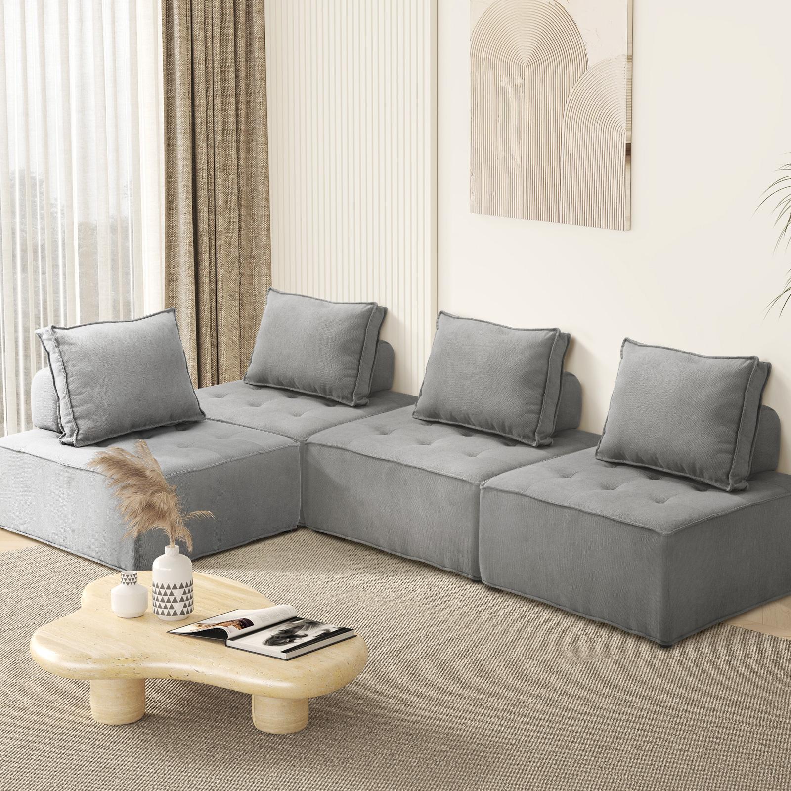 Oikiture 1-4PCS Modular Sofa Lounge Chair Armless TOFU Back Sherpa/Linen/PU - Picture 130 of 150