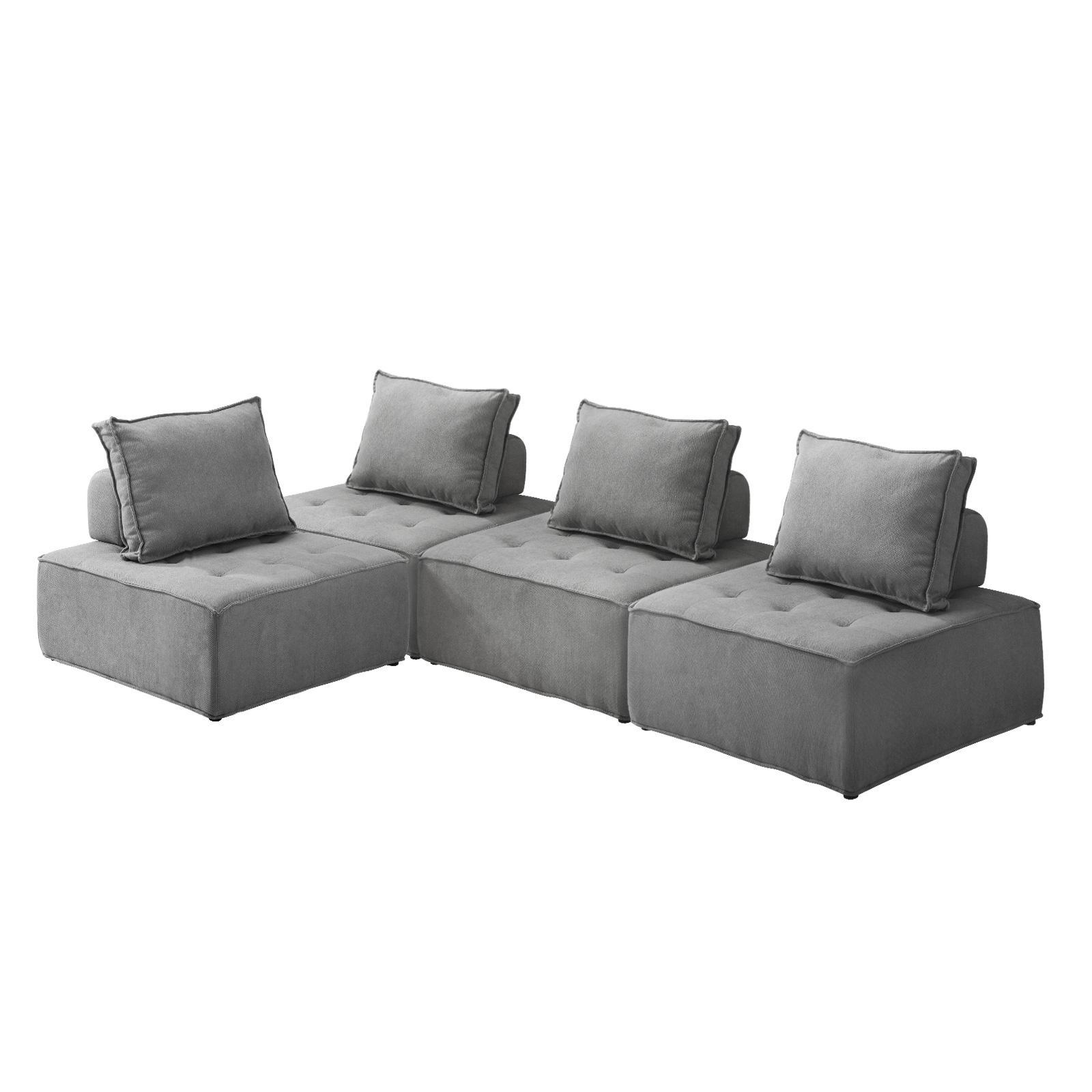 Oikiture 1-4PCS Modular Sofa Lounge Chair Armless TOFU Back Sherpa/Linen/PU - Picture 138 of 150