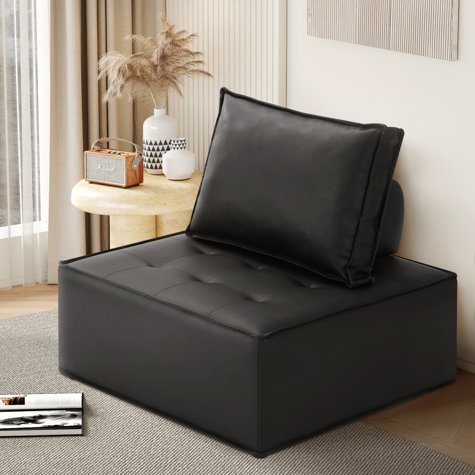 Oikiture 1-4PCS Modular Sofa Lounge Chair Armless TOFU Back Sherpa/Linen/PU - Picture 12 of 150