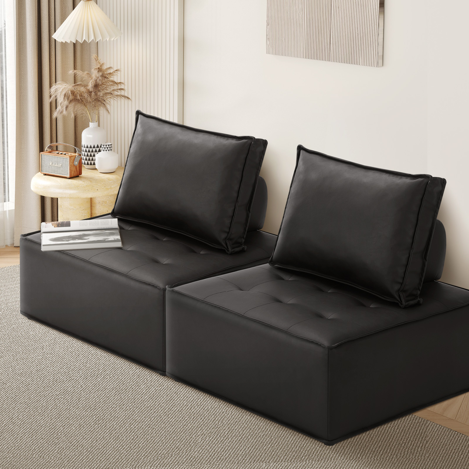Oikiture 1-4PCS Modular Sofa Lounge Chair Armless TOFU Back Sherpa/Linen/PU - Picture 46 of 150