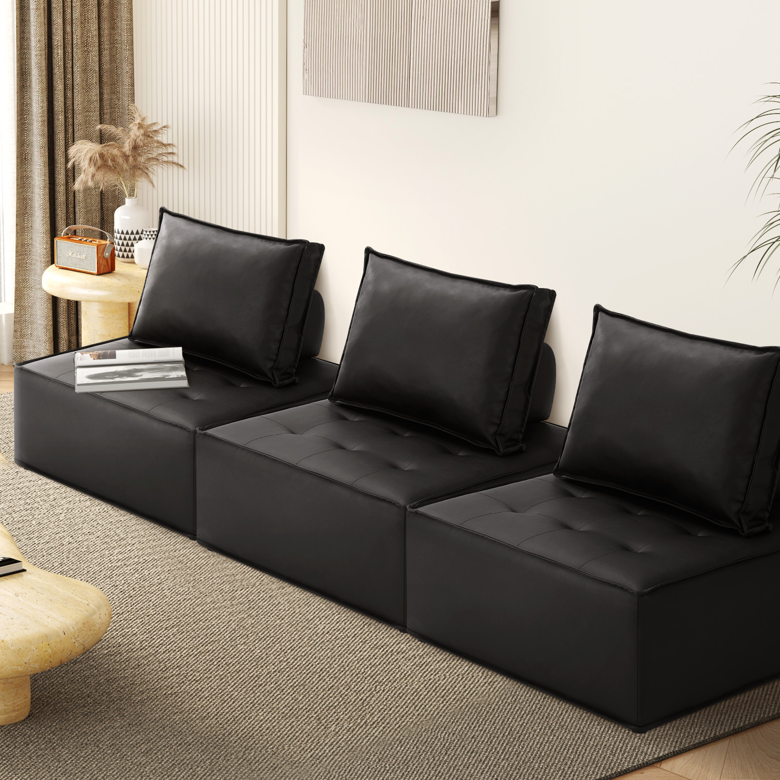 Oikiture 1-4PCS Modular Sofa Lounge Chair Armless TOFU Back Sherpa/Linen/PU - Picture 81 of 150