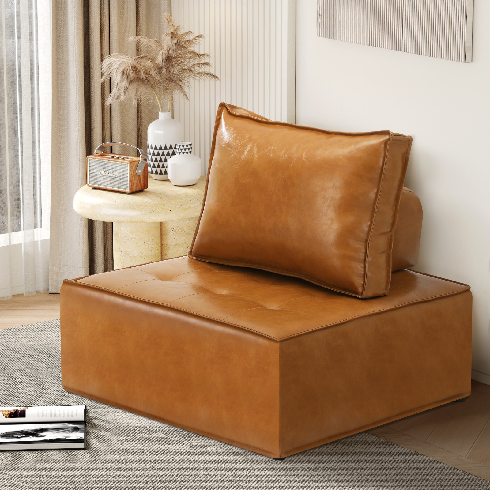 Oikiture 1-4PCS Modular Sofa Lounge Chair Armless TOFU Back Sherpa/Linen/PU - Picture 19 of 150