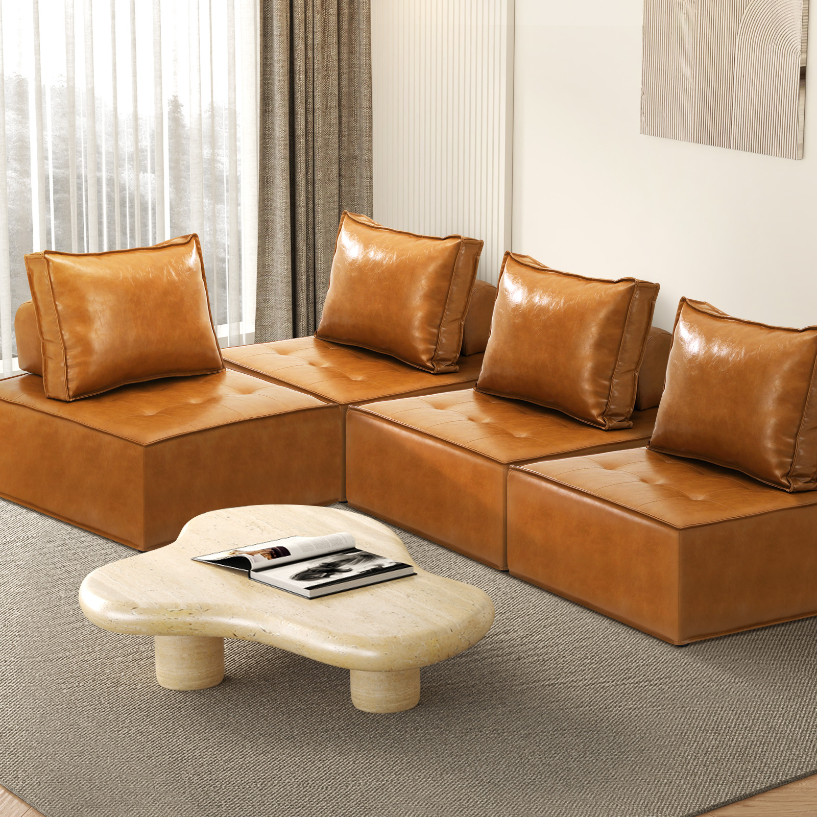 Oikiture 1-4PCS Modular Sofa Lounge Chair Armless TOFU Back Sherpa/Linen/PU - Picture 123 of 150