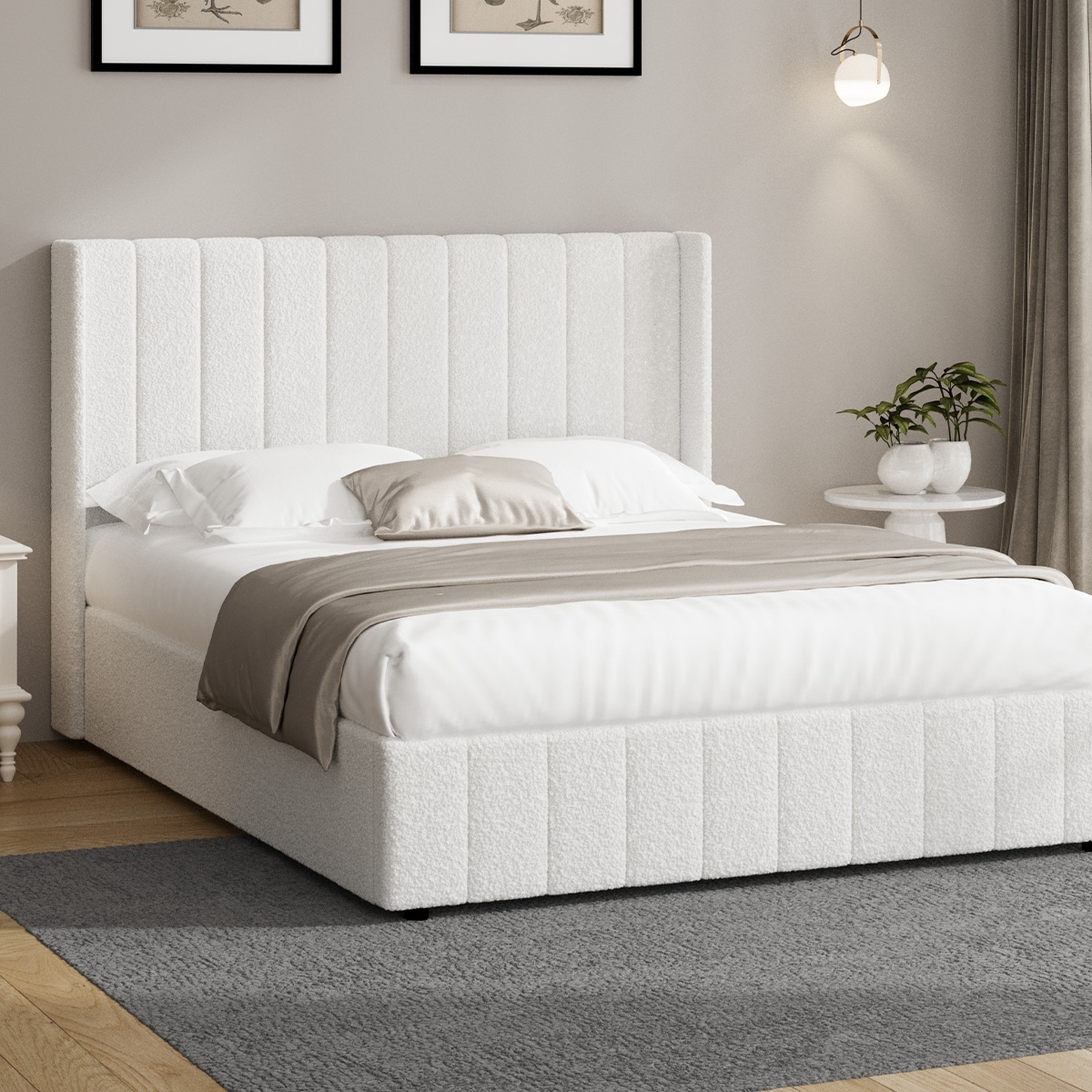 Oikiture Bed Frame Queen Double King Single Gas Lift Base with Storage Boucle - Picture 12 of 35