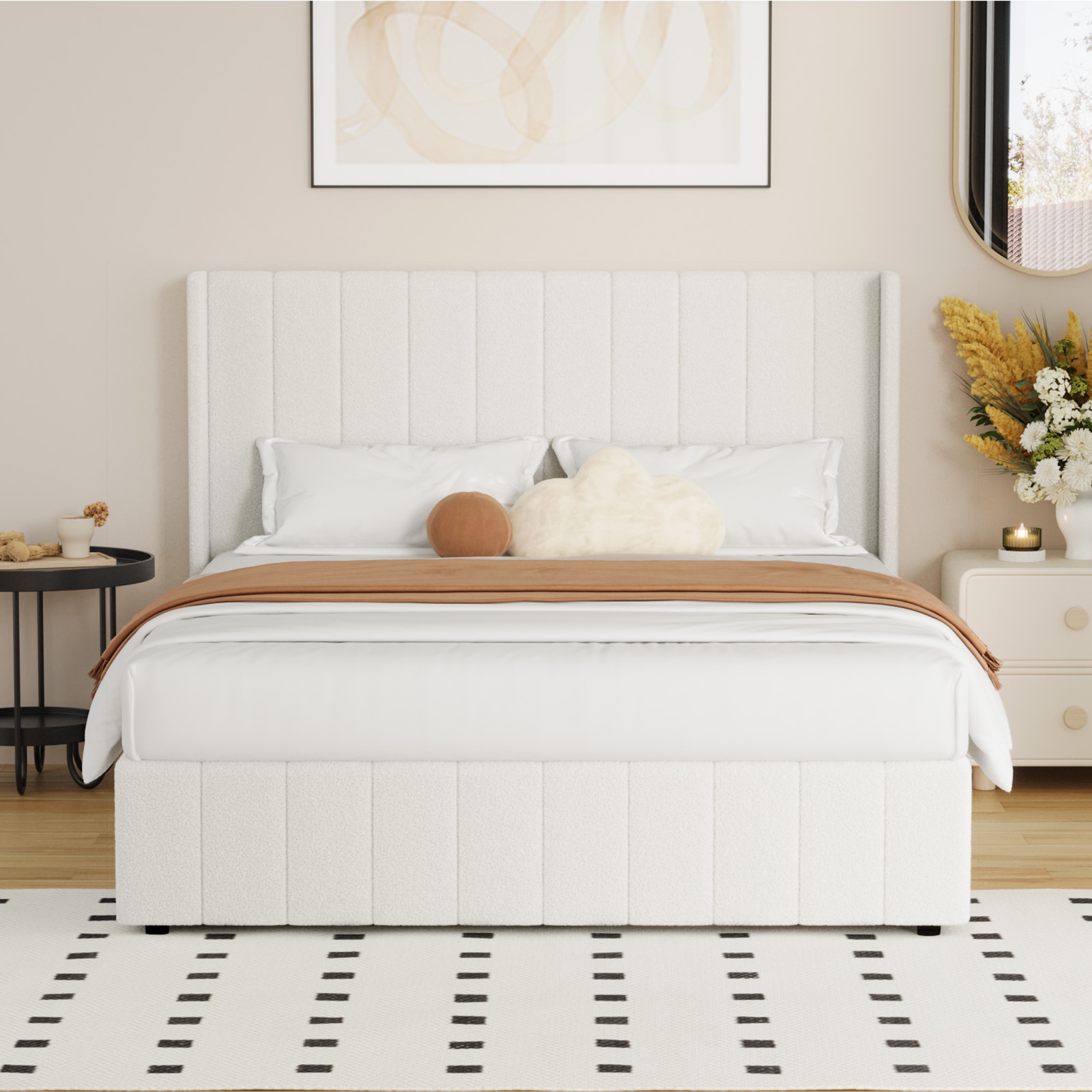 Oikiture Bed Frame Queen Double King Single Gas Lift Base with Storage Boucle - Picture 20 of 35