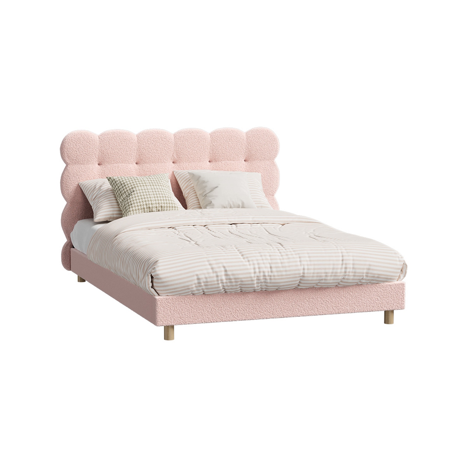 Oikiture Bed Frame Queen Double King Single Tufted Bedhead Boucle Fabric Pink - Picture 14 of 40