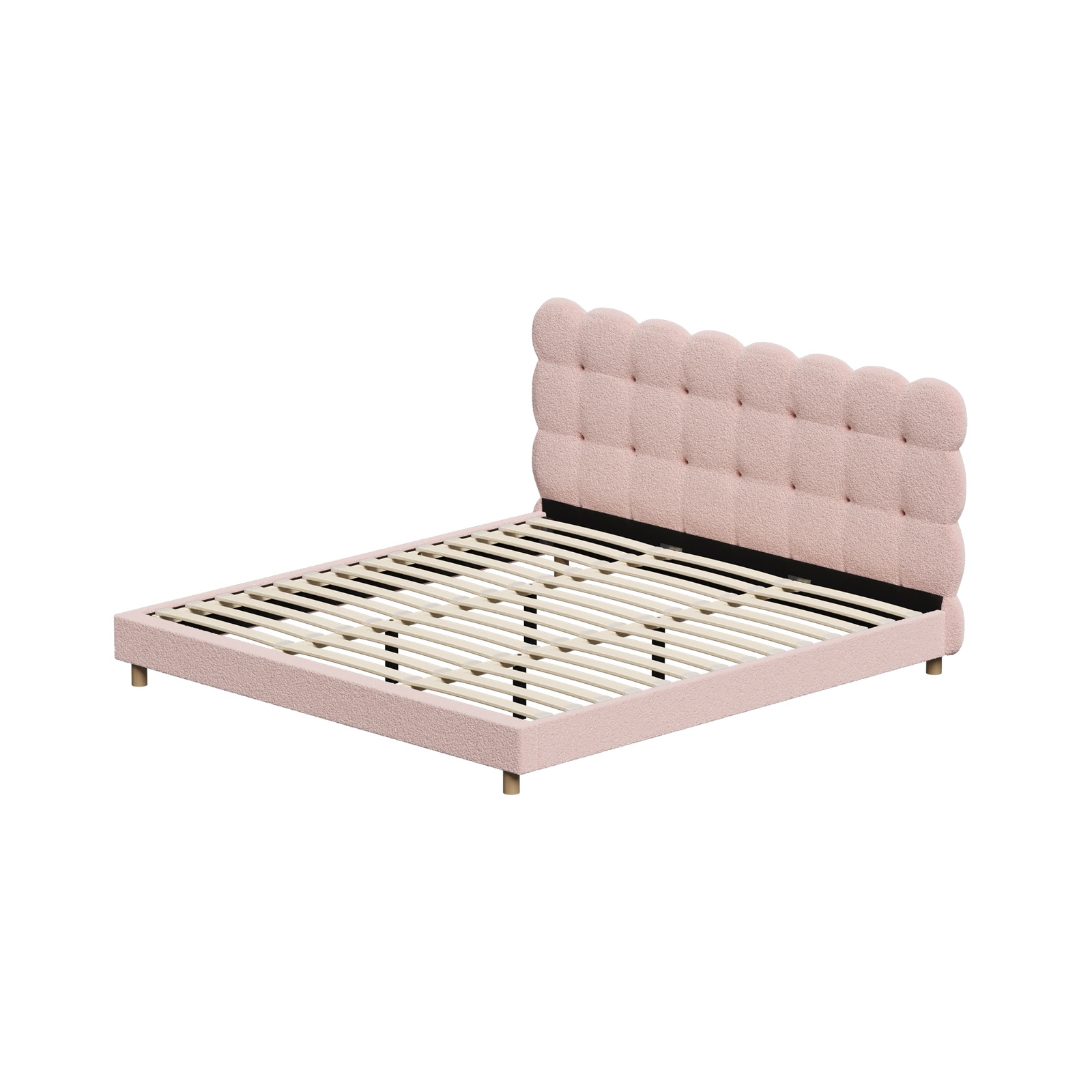 Oikiture Bed Frame Queen Double King Single Tufted Bedhead Boucle Fabric Pink - Picture 17 of 40