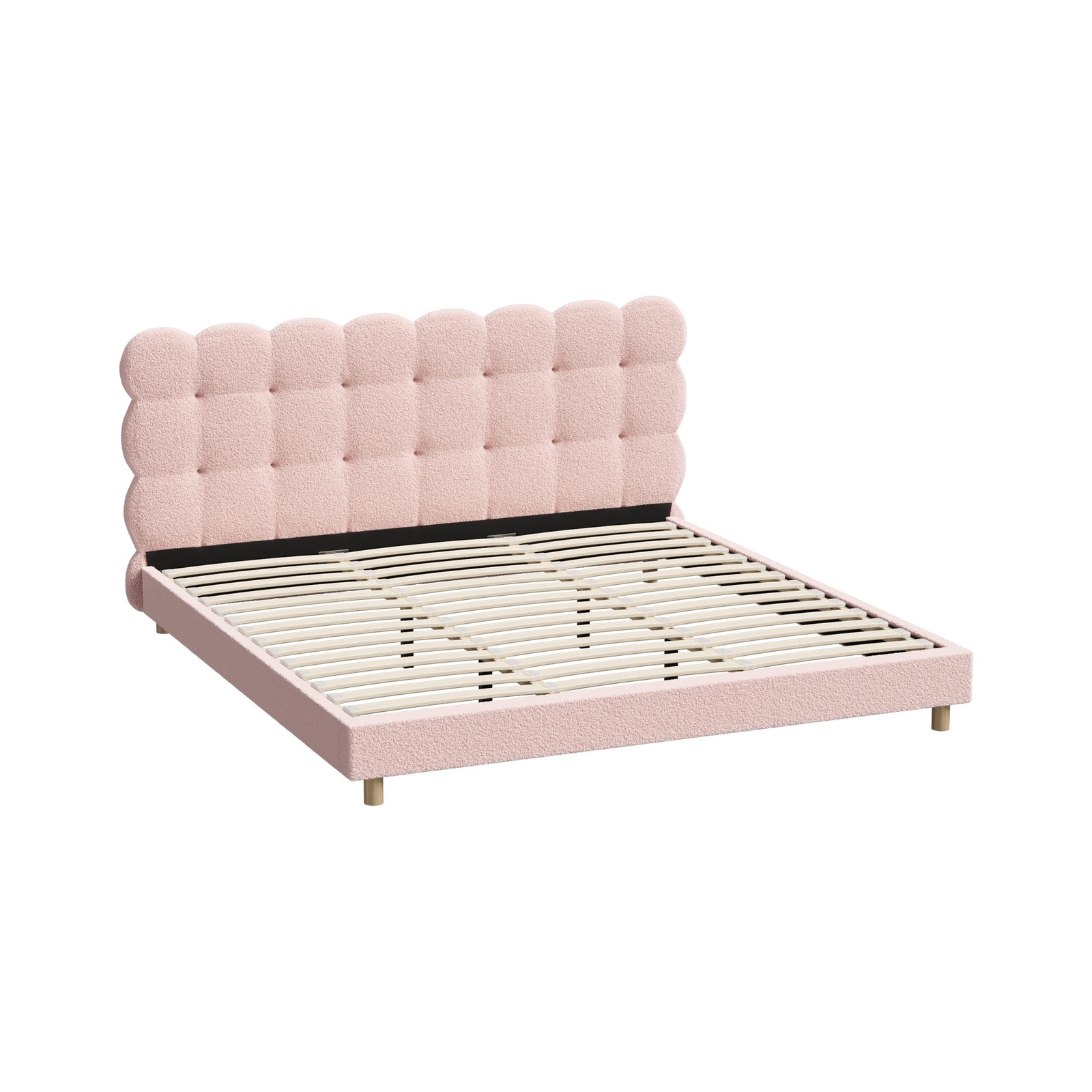 Oikiture Bed Frame Queen Double King Single Tufted Bedhead Boucle Fabric Pink - Picture 19 of 40