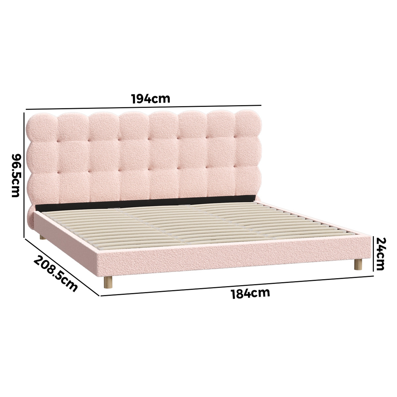 Oikiture Bed Frame Queen Double King Single Tufted Bedhead Boucle Fabric Pink - Picture 20 of 40