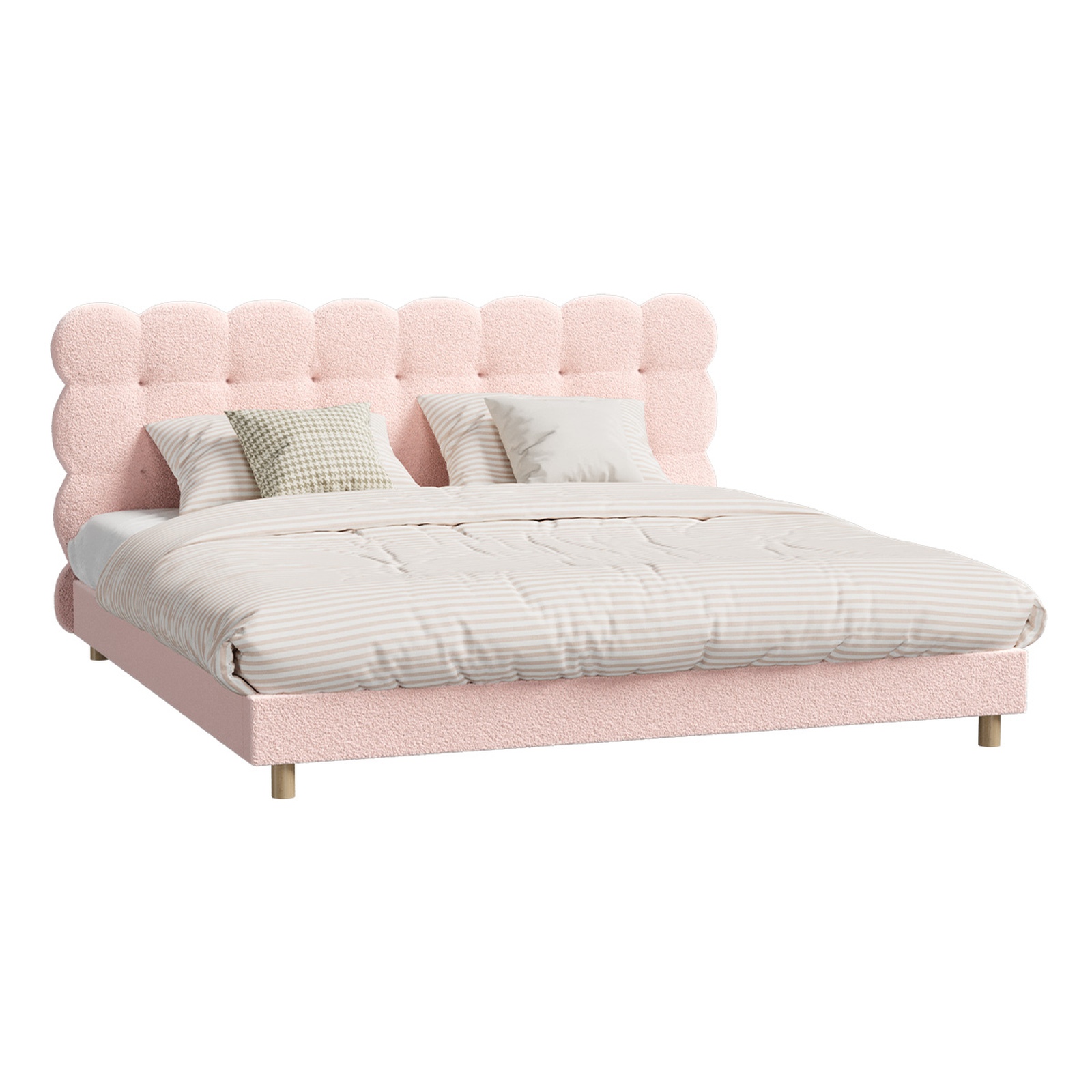 Oikiture Bed Frame Queen Double King Single Tufted Bedhead Boucle Fabric Pink - Picture 21 of 40