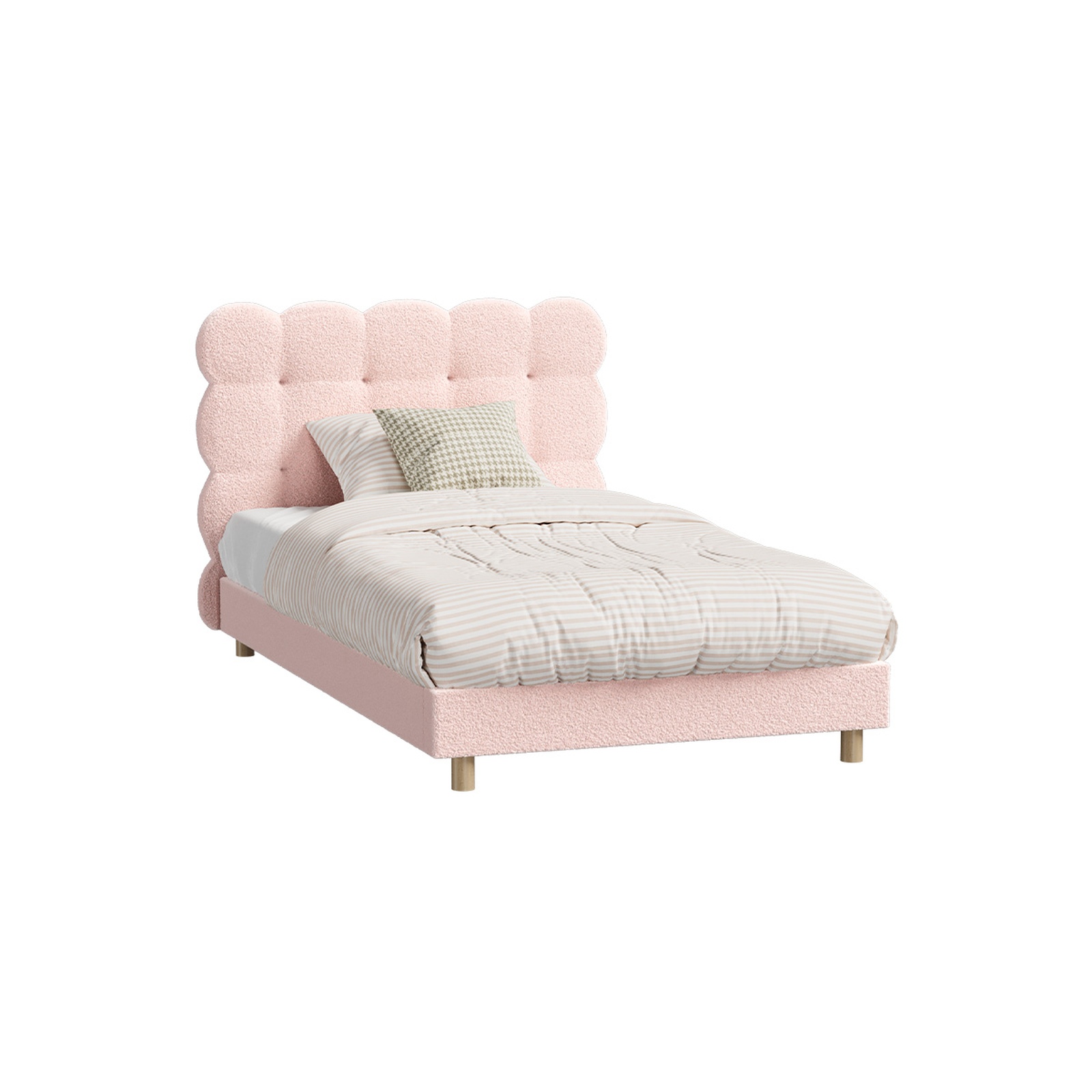 Oikiture Bed Frame Queen Double King Single Tufted Bedhead Boucle Fabric Pink - Picture 27 of 40