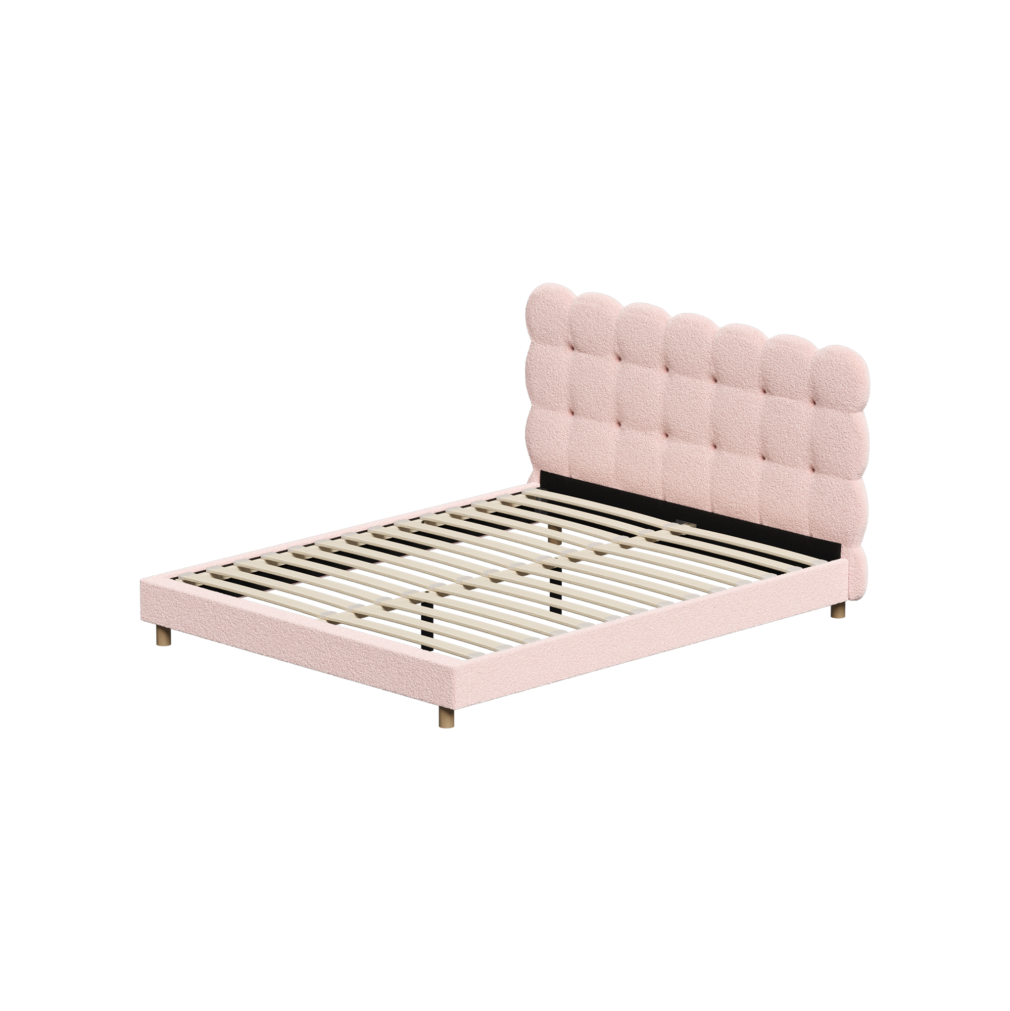 Oikiture Bed Frame Queen Double King Single Tufted Bedhead Boucle Fabric Pink - Picture 30 of 40