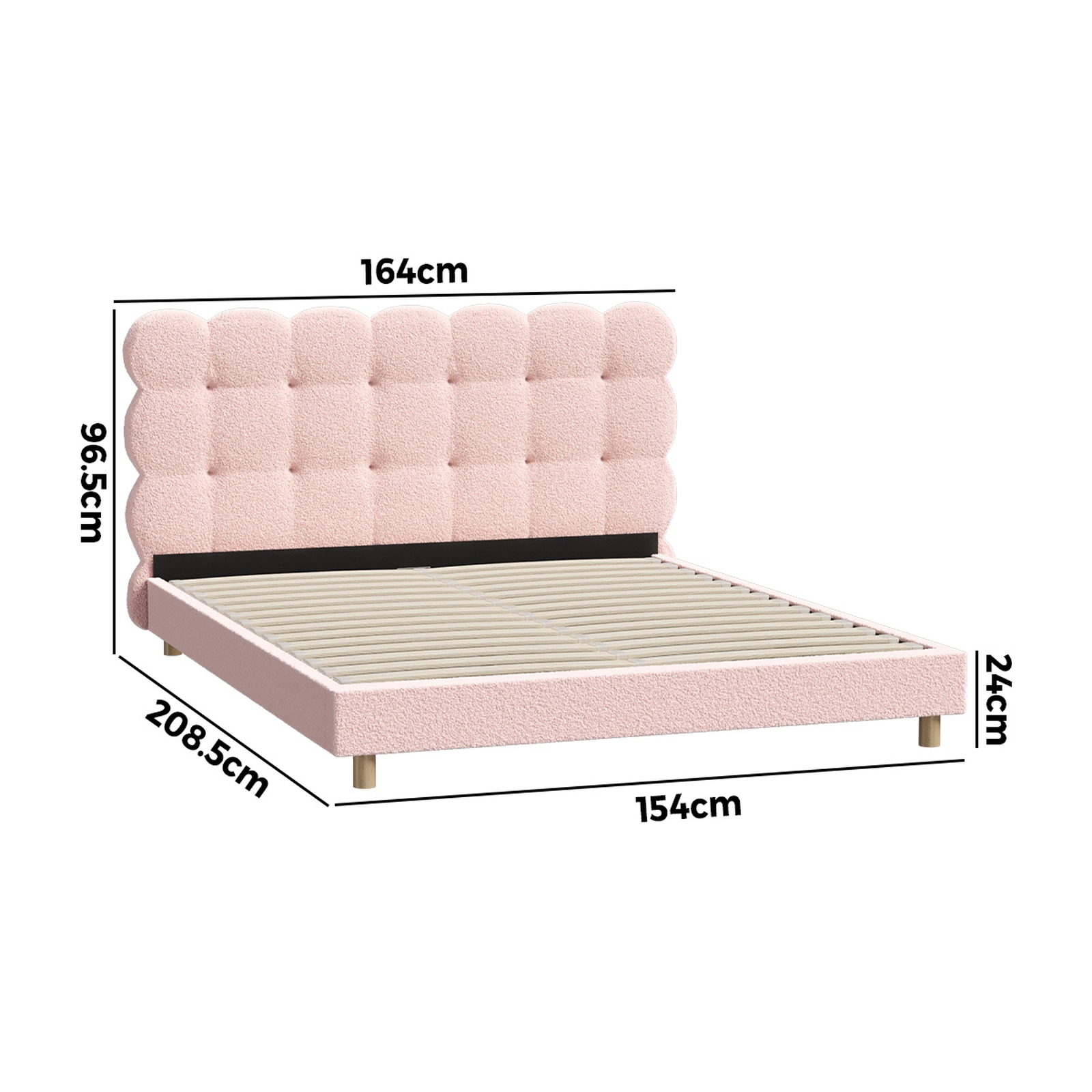Oikiture Bed Frame Queen Double King Single Tufted Bedhead Boucle Fabric Pink - Picture 33 of 40