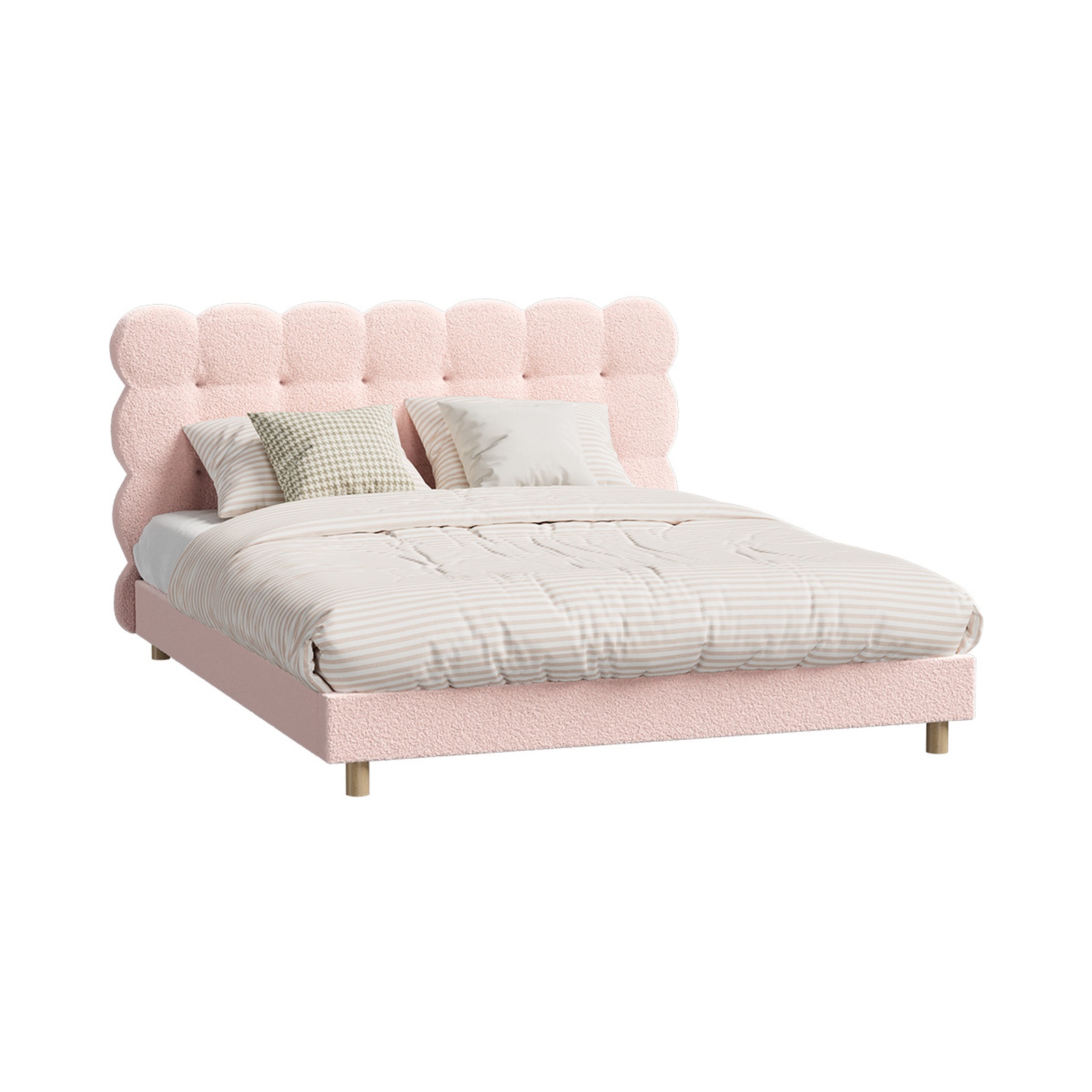 Oikiture Bed Frame Queen Double King Single Tufted Bedhead Boucle Fabric Pink - Picture 34 of 40