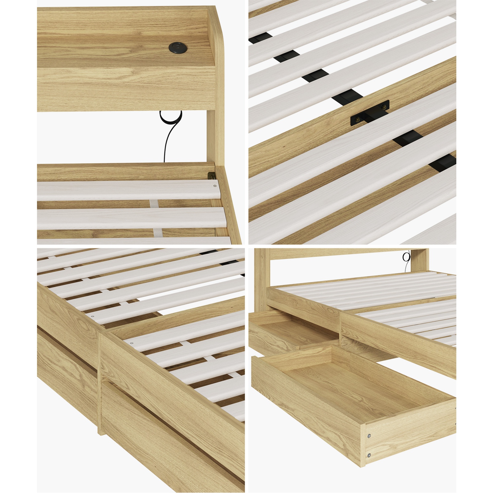 Oikiture Bed Frame Queen Double King Single Size with Charging Ports 2 Drawers - Picture 14 of 46