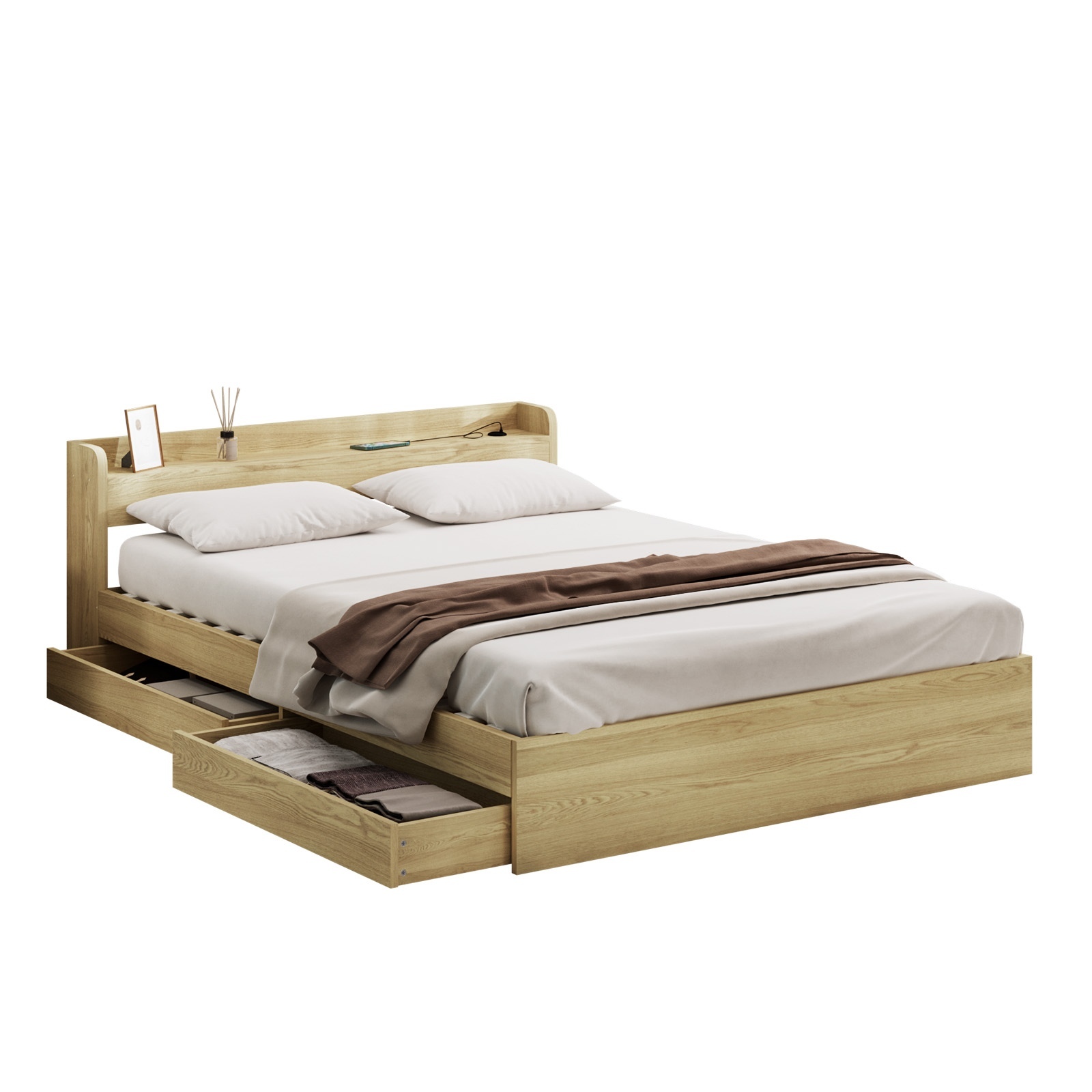 Oikiture Bed Frame Queen Double King Single Size with Charging Ports 2 Drawers - Picture 19 of 46
