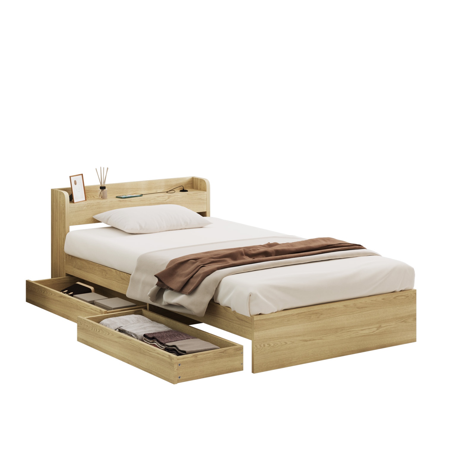 Oikiture Bed Frame Queen Double King Single Size with Charging Ports 2 Drawers - Picture 28 of 46