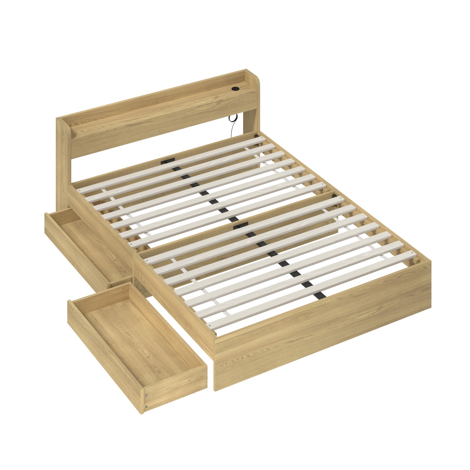 Oikiture Bed Frame Queen Double King Single Size with Charging Ports 2 Drawers - Picture 34 of 46