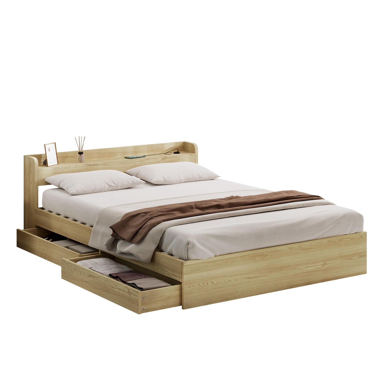 Oikiture Bed Frame Queen Double King Single Size with Charging Ports 2 Drawers - Picture 37 of 46