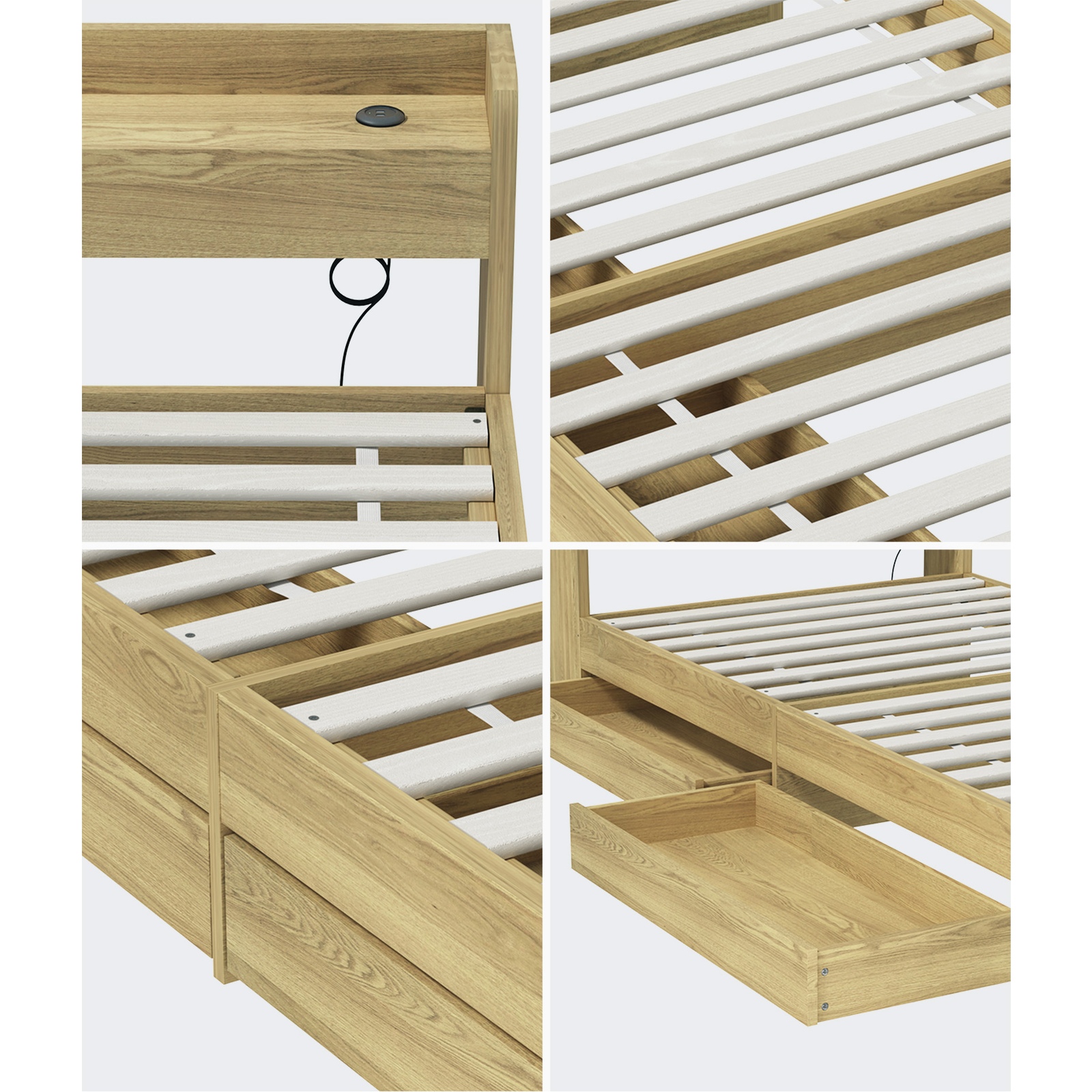 Oikiture Bed Frame Queen Double King Single Size with Charging Ports 2 Drawers - Picture 41 of 46