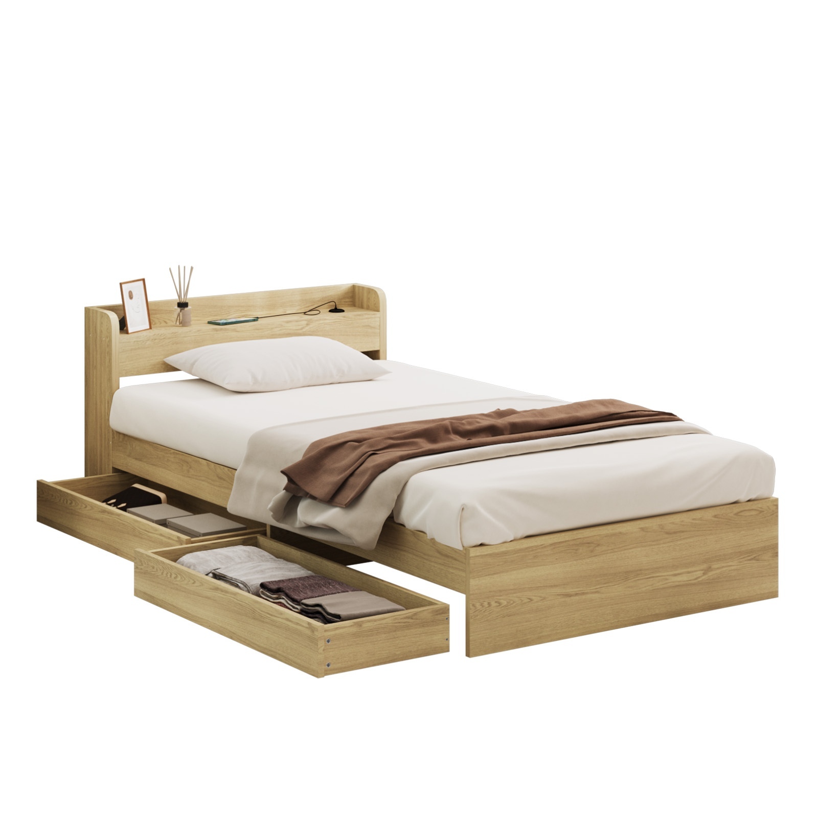 Oikiture Bed Frame Queen Double King Single Size with Charging Ports 2 Drawers - Picture 46 of 46
