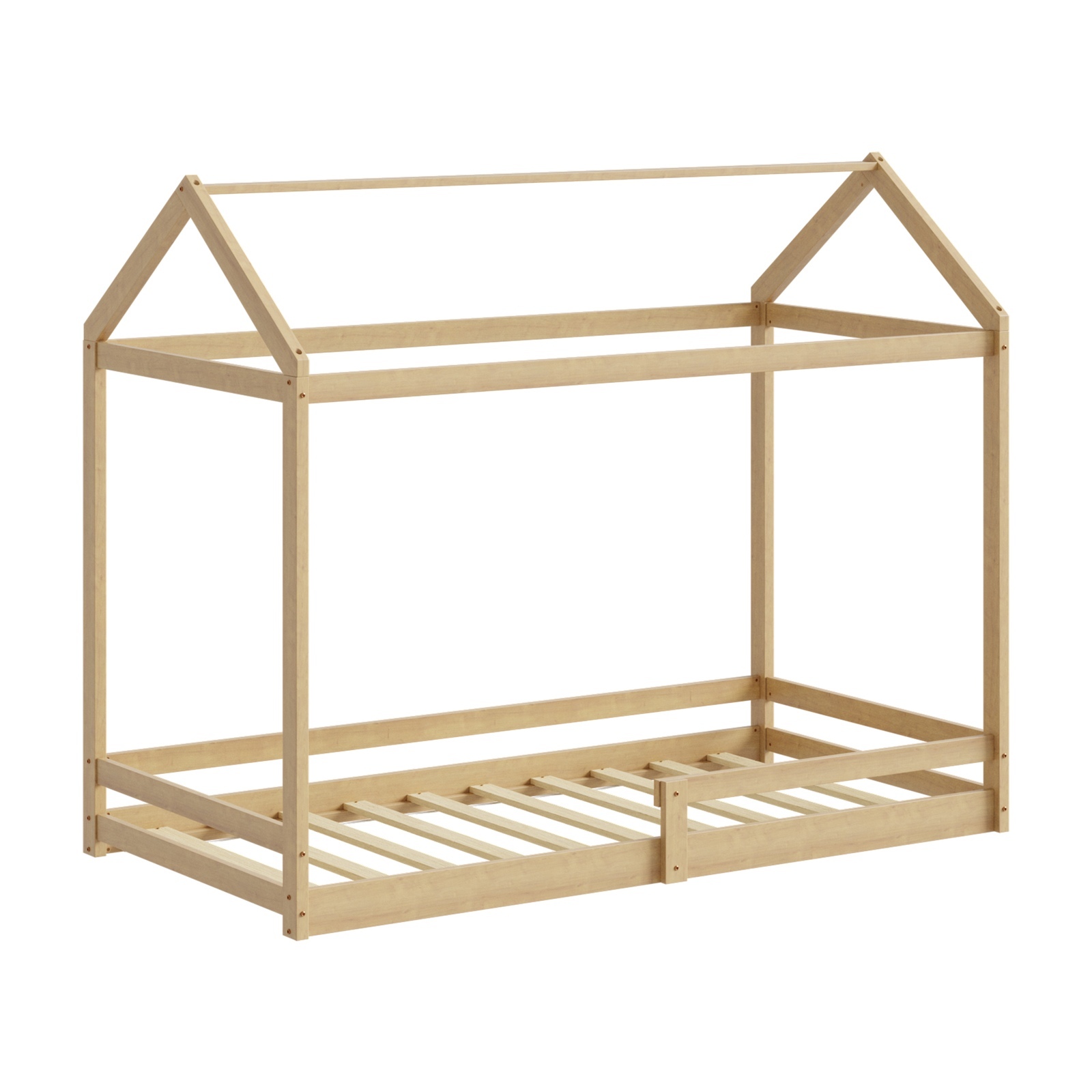 Oikiture Kids Wooden Bed Frame House Beds Base Timber Fence Single White Beige - Picture 10 of 20