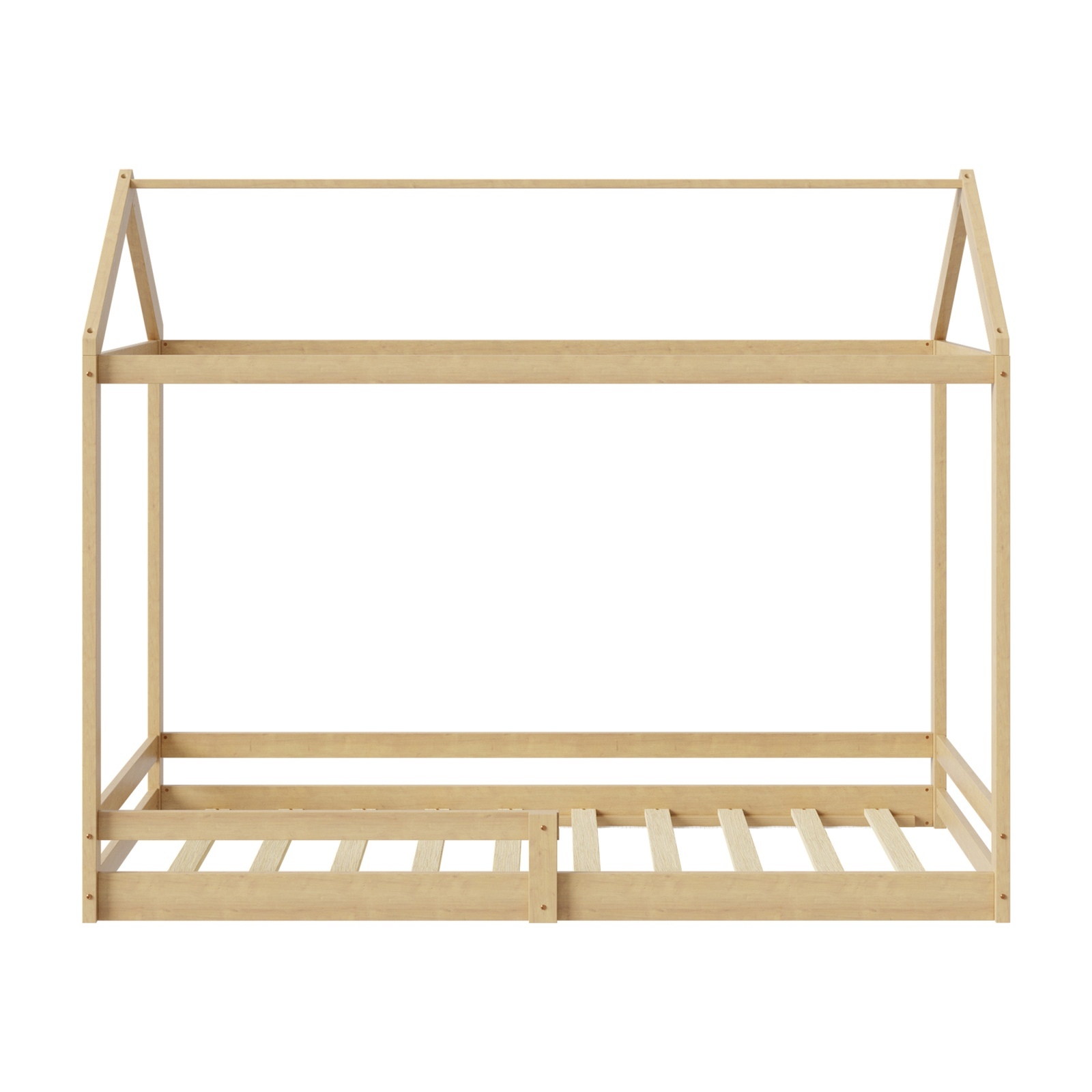 Oikiture Kids Wooden Bed Frame House Beds Base Timber Fence Single White Beige - Picture 11 of 20