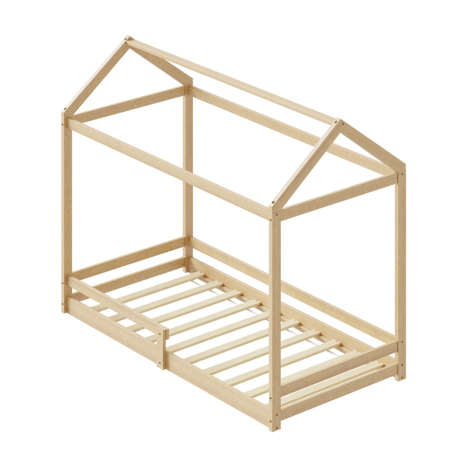 Oikiture Kids Wooden Bed Frame House Beds Base Timber Fence Single White Beige - Picture 12 of 20