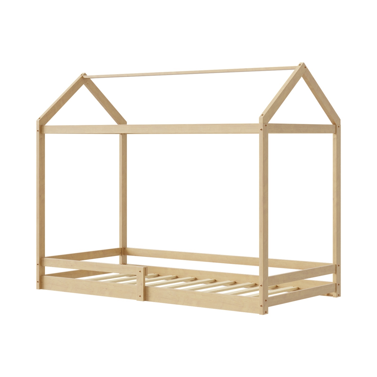 Oikiture Kids Wooden Bed Frame House Beds Base Timber Fence Single White Beige - Picture 14 of 20