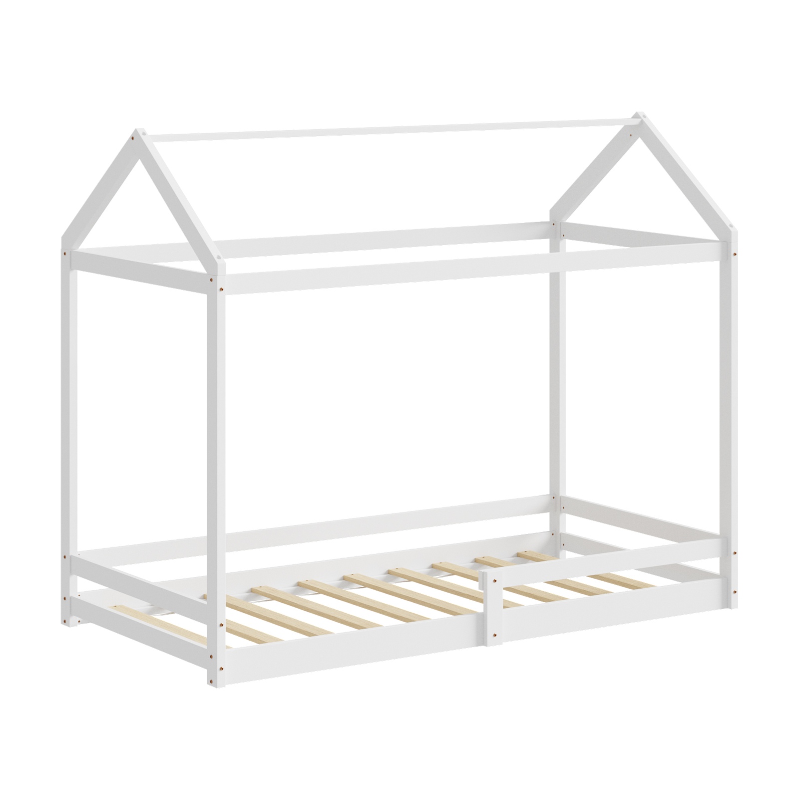 Oikiture Kids Wooden Bed Frame House Beds Base Timber Fence Single White Beige - Picture 16 of 20
