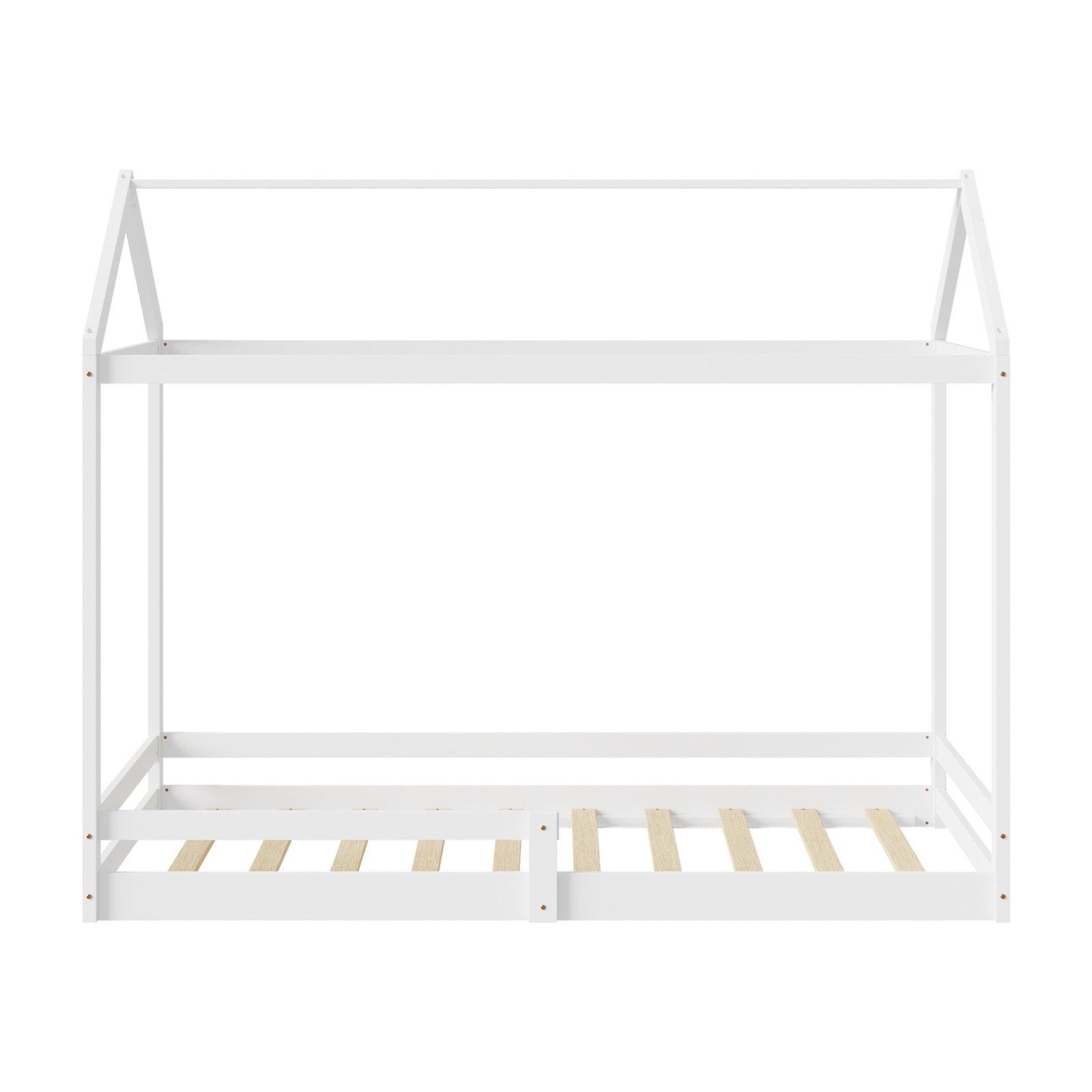 Oikiture Kids Wooden Bed Frame House Beds Base Timber Fence Single White Beige - Picture 17 of 20