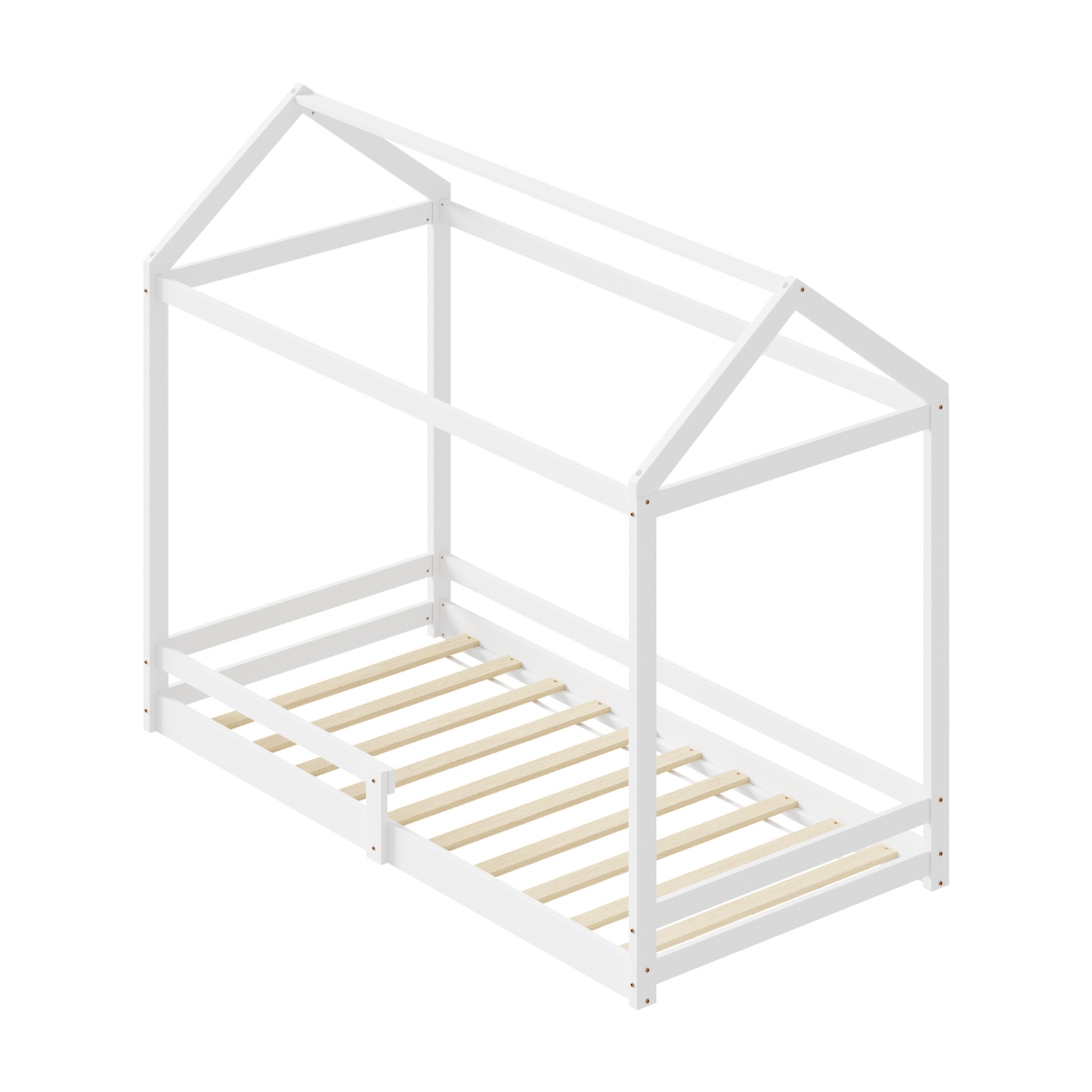 Oikiture Kids Wooden Bed Frame House Beds Base Timber Fence Single White Beige - Picture 18 of 20