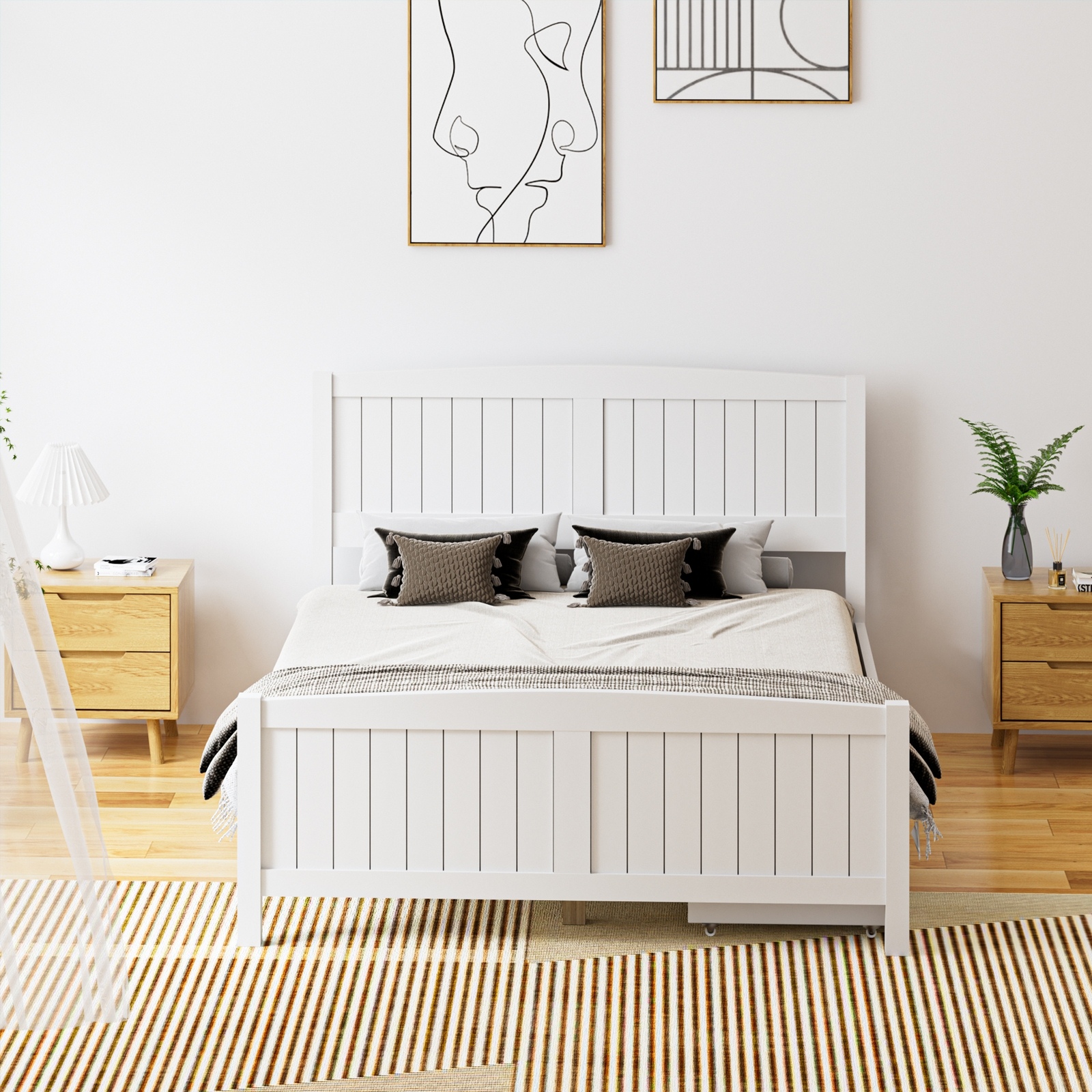 Oikiture Wooden Bed Frame Quenn Double King Single Base with Drawers White META - Picture 10 of 48