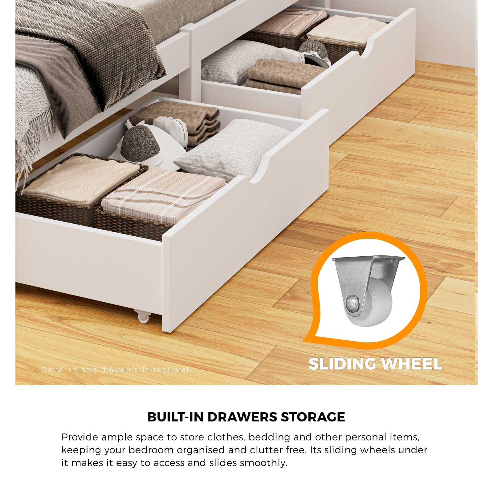Oikiture Wooden Bed Frame Quenn Double King Single Base with Drawers White META - Picture 11 of 48