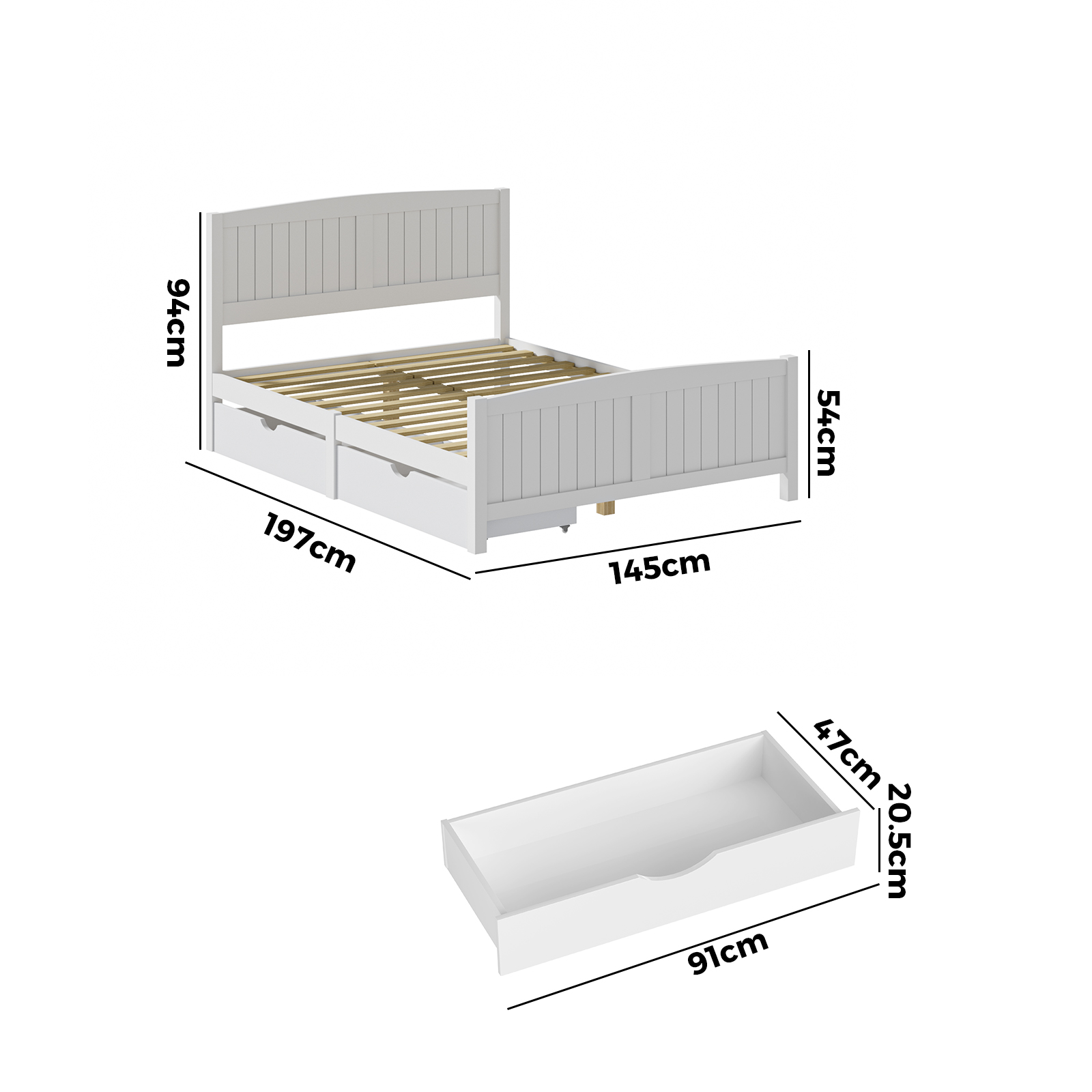 Oikiture Wooden Bed Frame Quenn Double King Single Base with Drawers White META - Picture 15 of 48