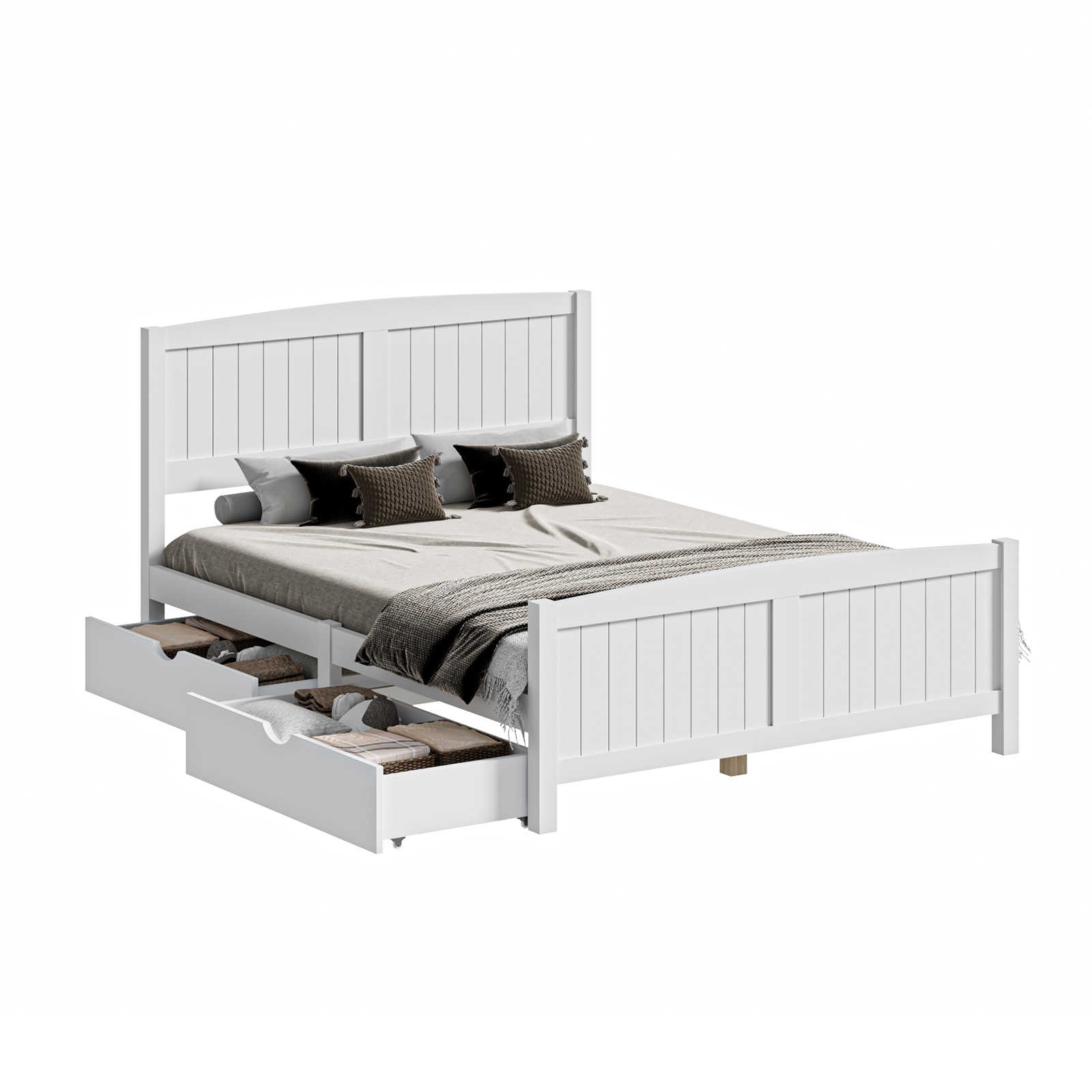 Oikiture Wooden Bed Frame Quenn Double King Single Base with Drawers White META - Picture 14 of 48
