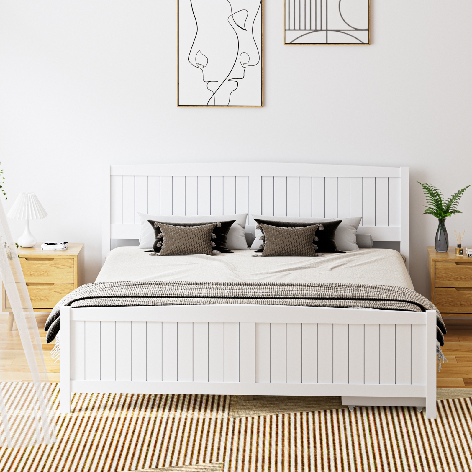 Oikiture Wooden Bed Frame Quenn Double King Single Base with Drawers White META - Picture 18 of 48