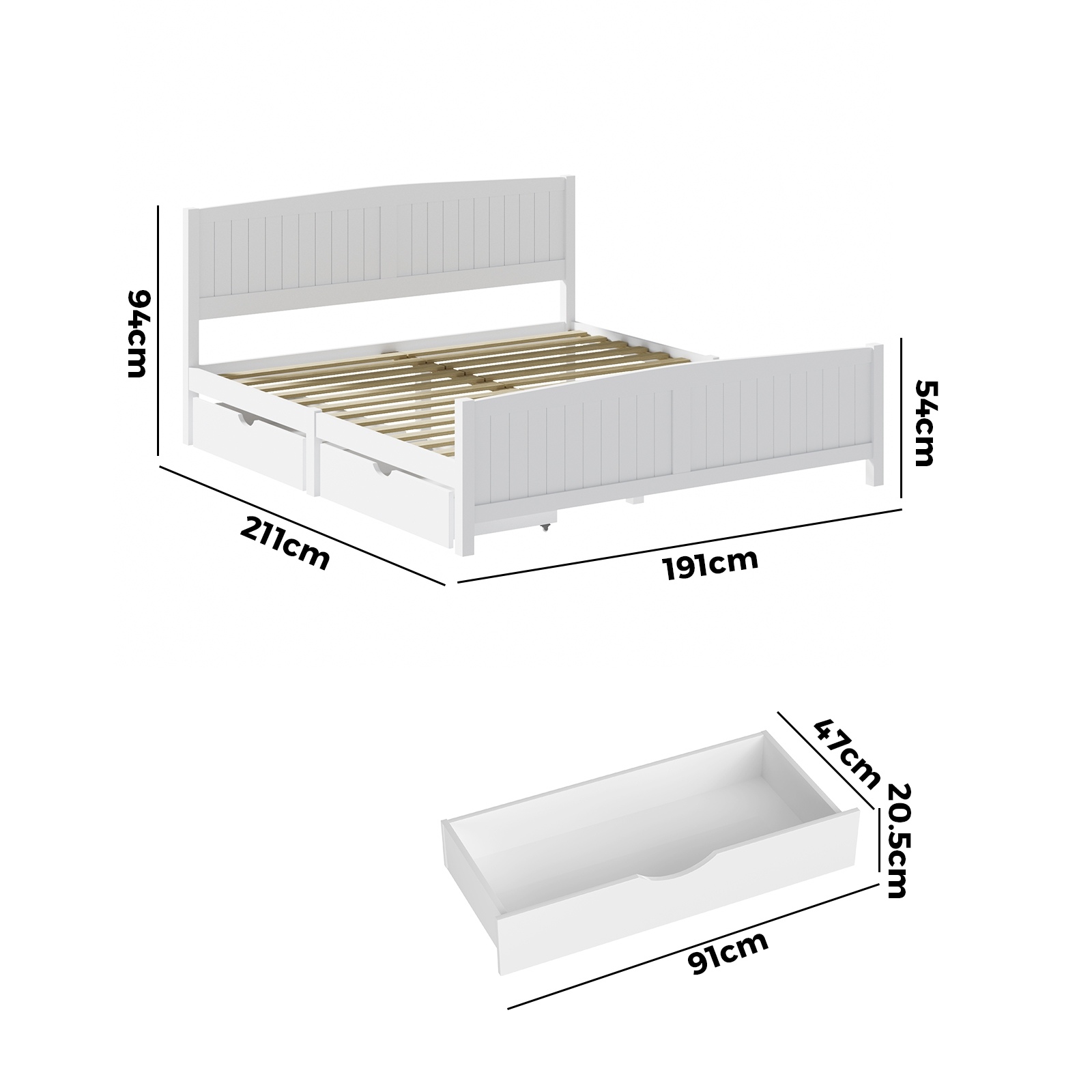 Oikiture Wooden Bed Frame Quenn Double King Single Base with Drawers White META - Picture 23 of 48