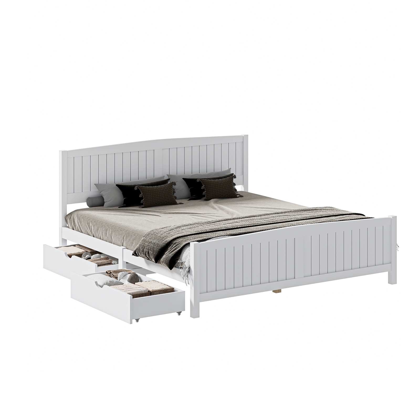 Oikiture Wooden Bed Frame Quenn Double King Single Base with Drawers White META - Picture 22 of 48