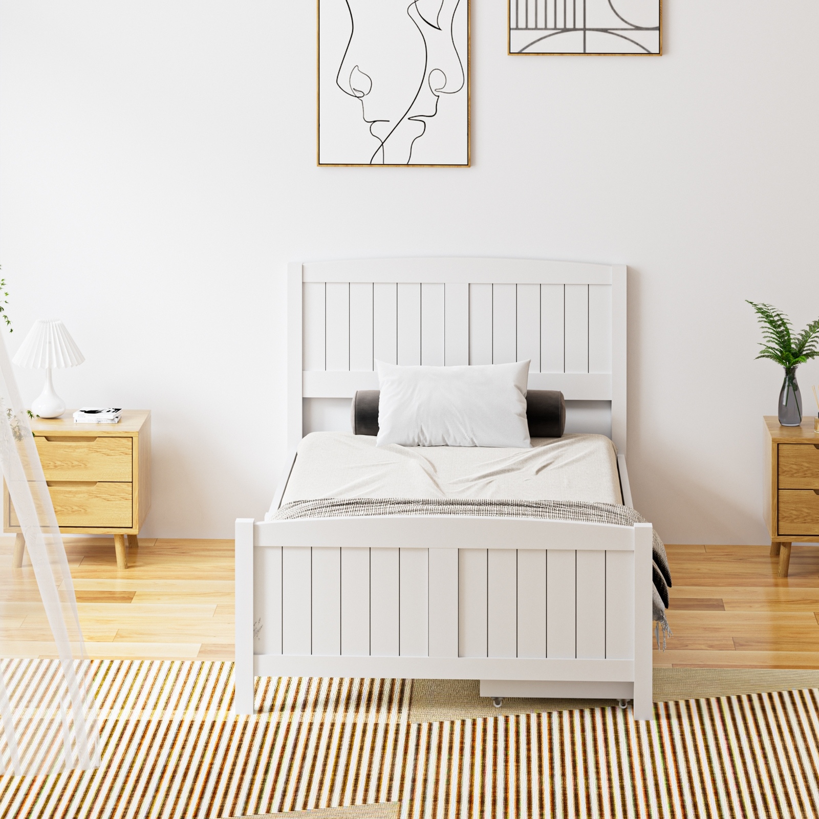 Oikiture Wooden Bed Frame Quenn Double King Single Base with Drawers White META - Picture 26 of 48