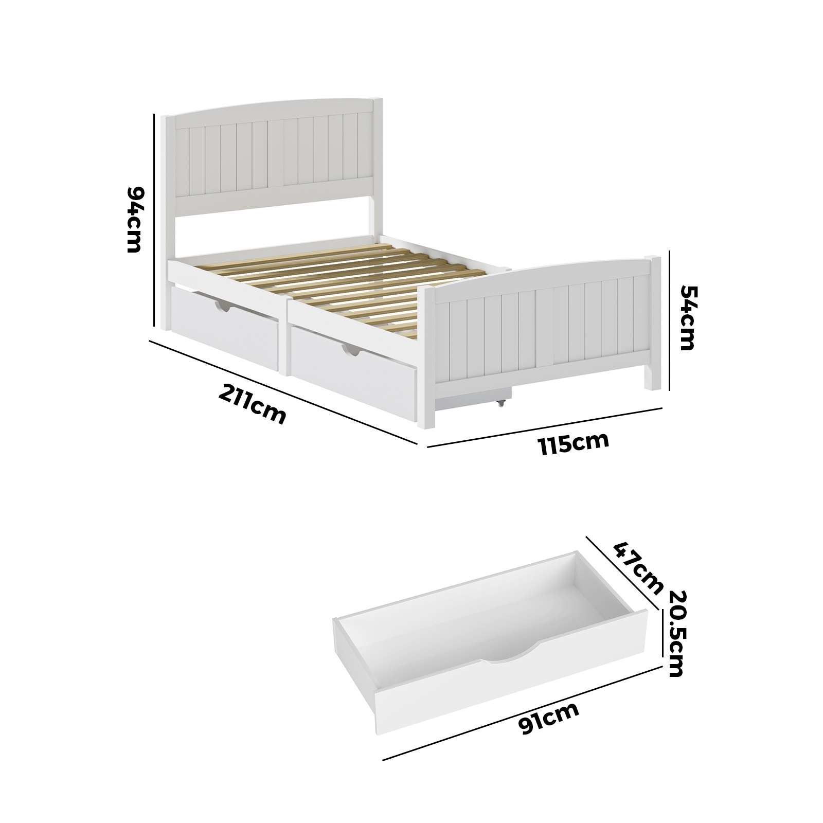 Oikiture Wooden Bed Frame Quenn Double King Single Base with Drawers White META - Picture 31 of 48