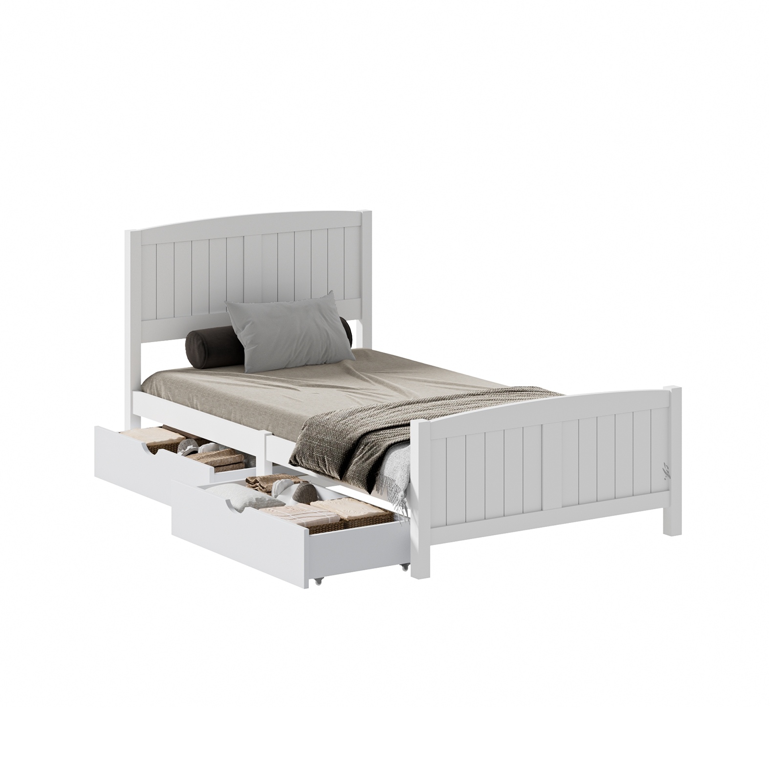 Oikiture Wooden Bed Frame Quenn Double King Single Base with Drawers White META - Picture 30 of 48