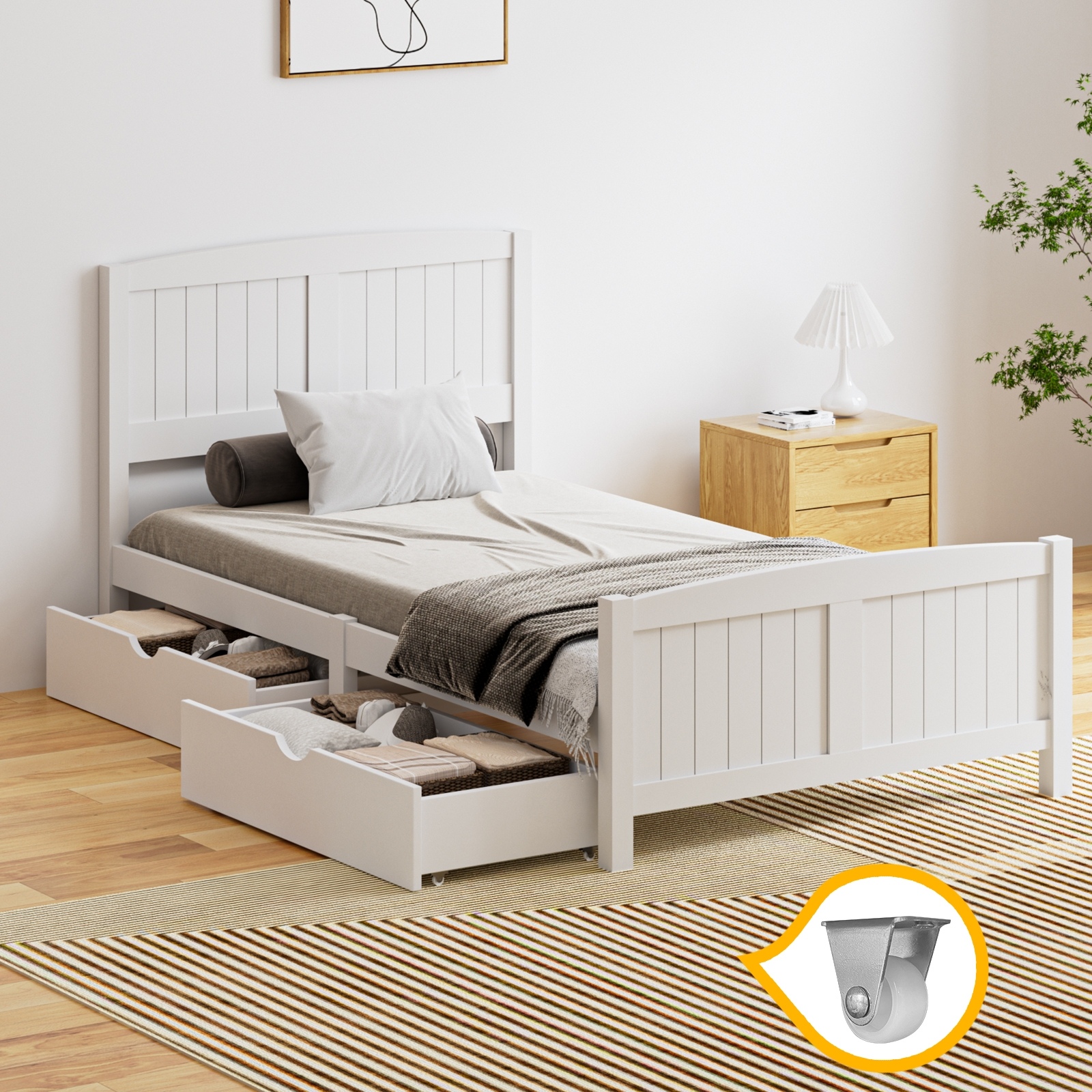 Oikiture Wooden Bed Frame Quenn Double King Single Base with Drawers White META - Picture 32 of 48