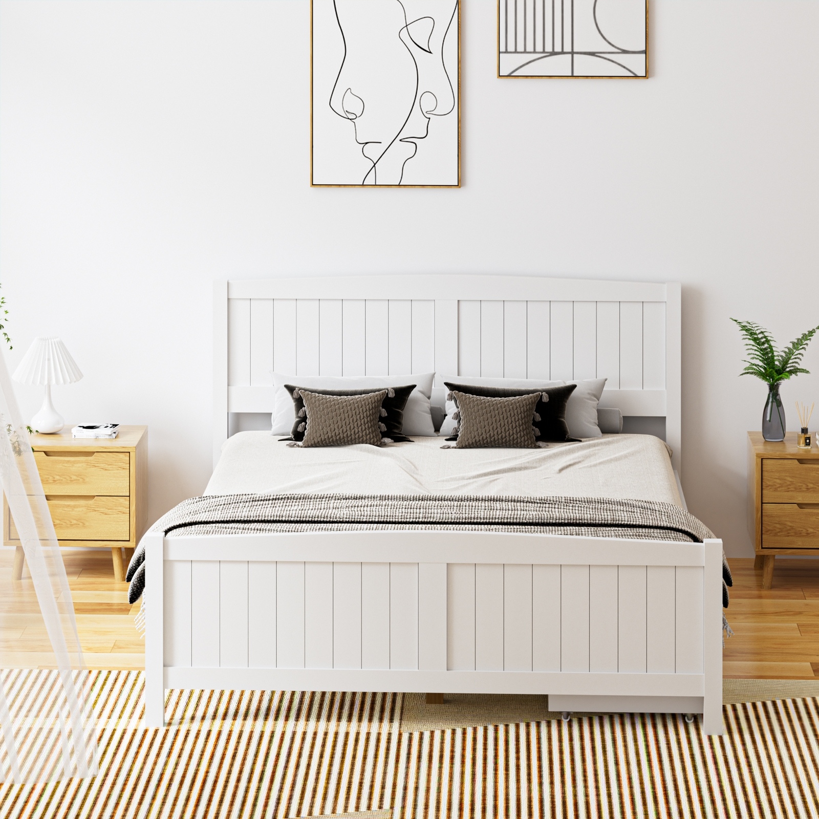 Oikiture Wooden Bed Frame Quenn Double King Single Base with Drawers White META - Picture 34 of 48