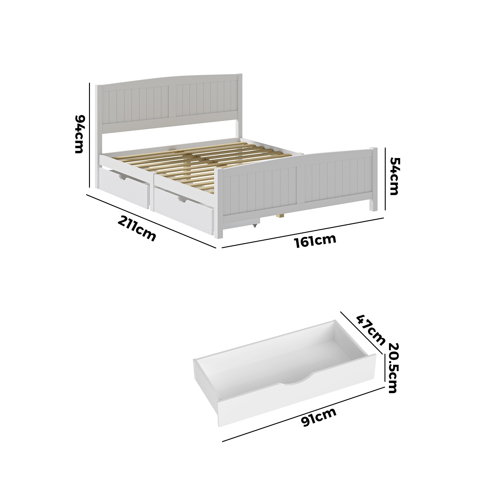 Oikiture Wooden Bed Frame Quenn Double King Single Base with Drawers White META - Picture 39 of 48