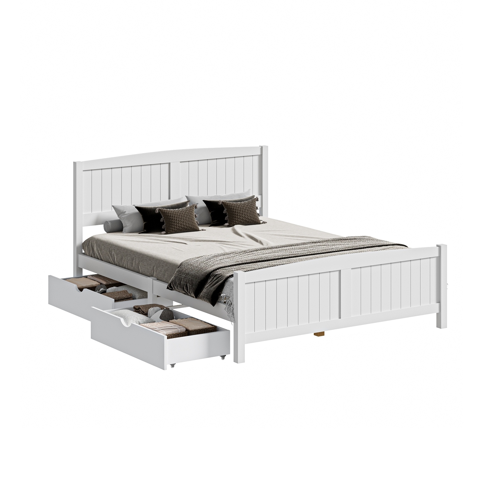 Oikiture Wooden Bed Frame Quenn Double King Single Base with Drawers White META - Picture 38 of 48