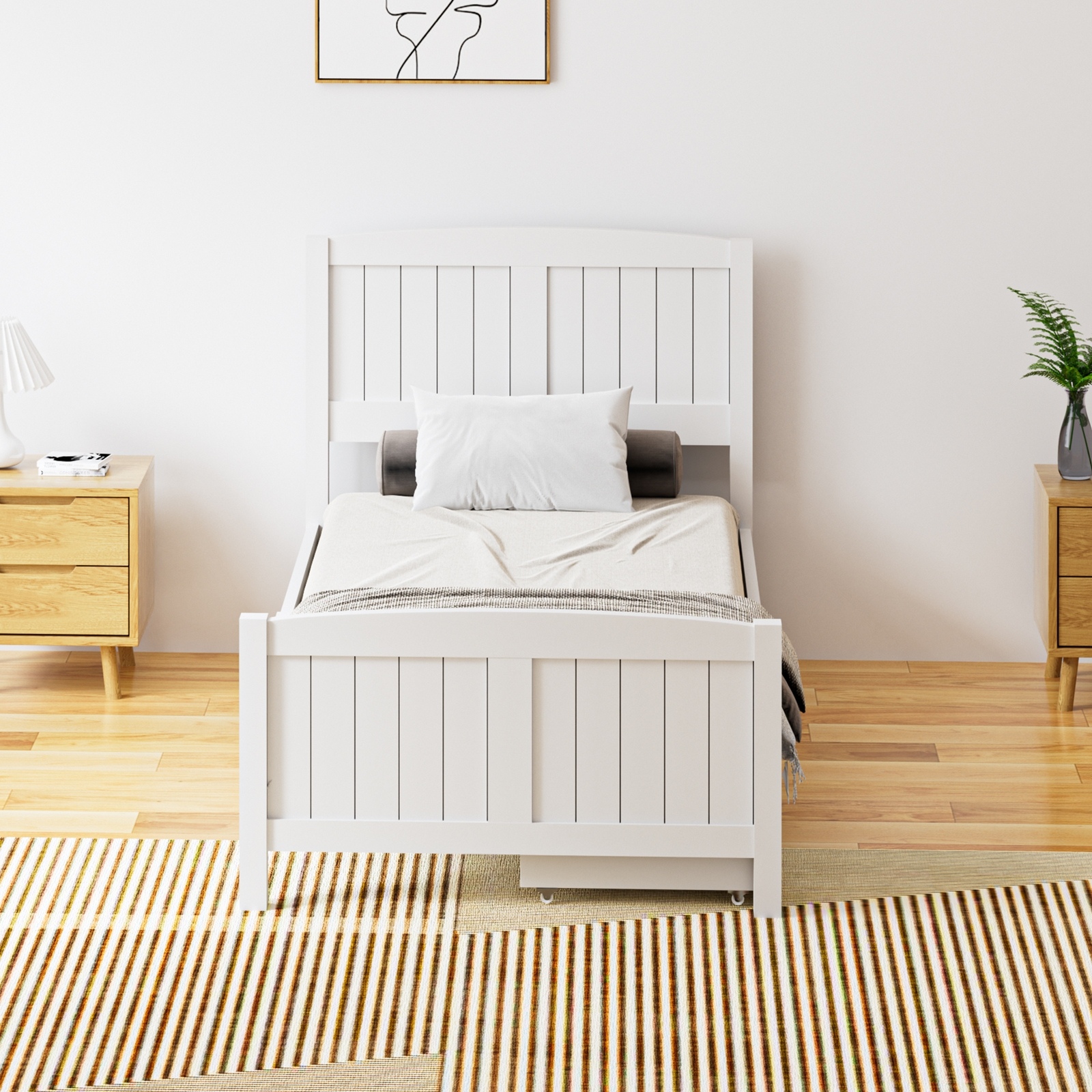 Oikiture Wooden Bed Frame Quenn Double King Single Base with Drawers White META - Picture 42 of 48