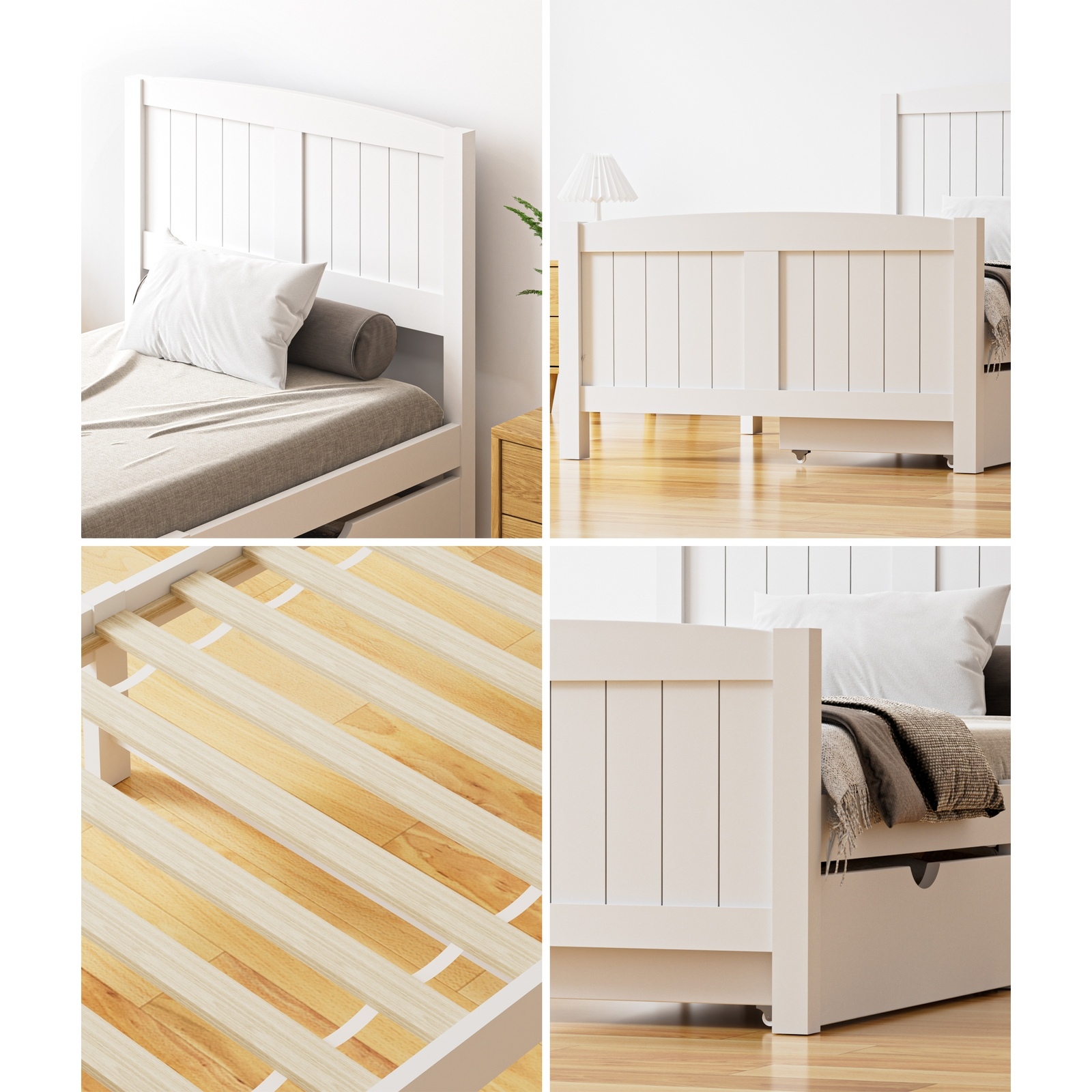 Oikiture Wooden Bed Frame Quenn Double King Single Base with Drawers White META - Picture 44 of 48