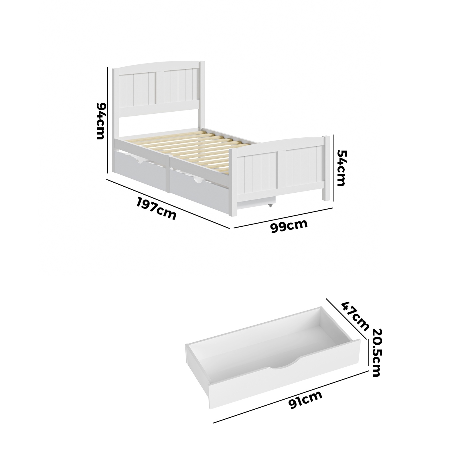 Oikiture Wooden Bed Frame Quenn Double King Single Base with Drawers White META - Picture 47 of 48