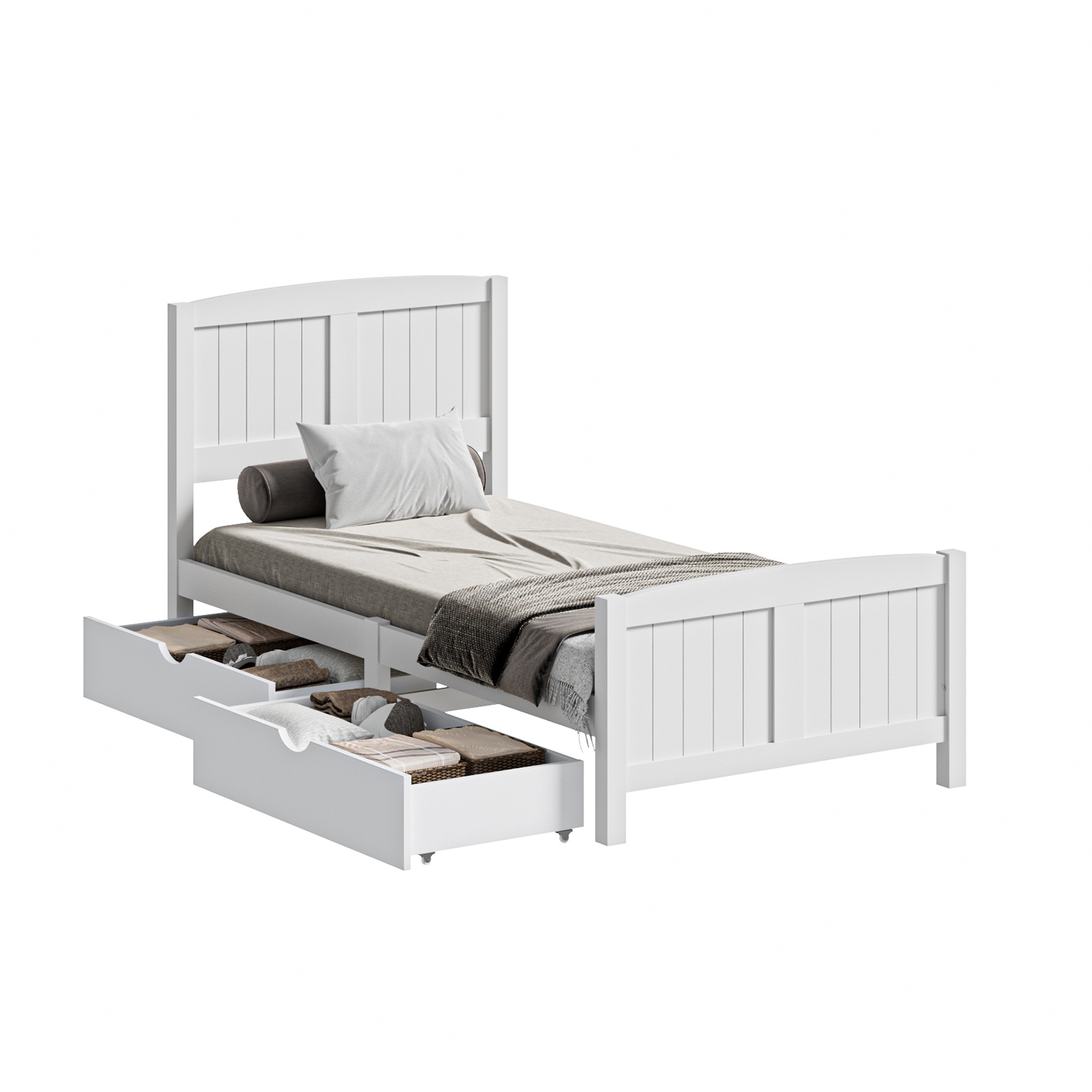 Oikiture Wooden Bed Frame Quenn Double King Single Base with Drawers White META - Picture 46 of 48